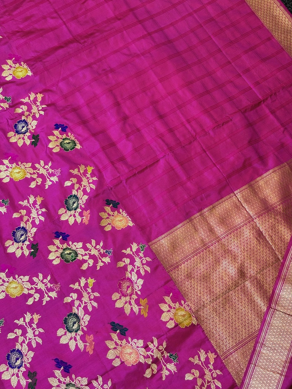 Hot Pink Pure Katan Silk handwoven saree