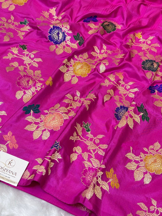 Hot Pink Pure Katan Silk handwoven saree