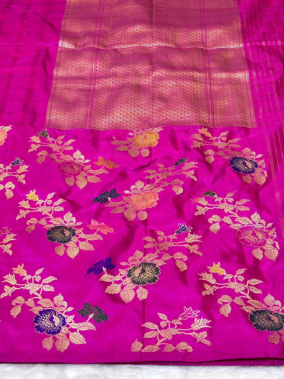 Hot Pink Pure Katan Silk handwoven saree