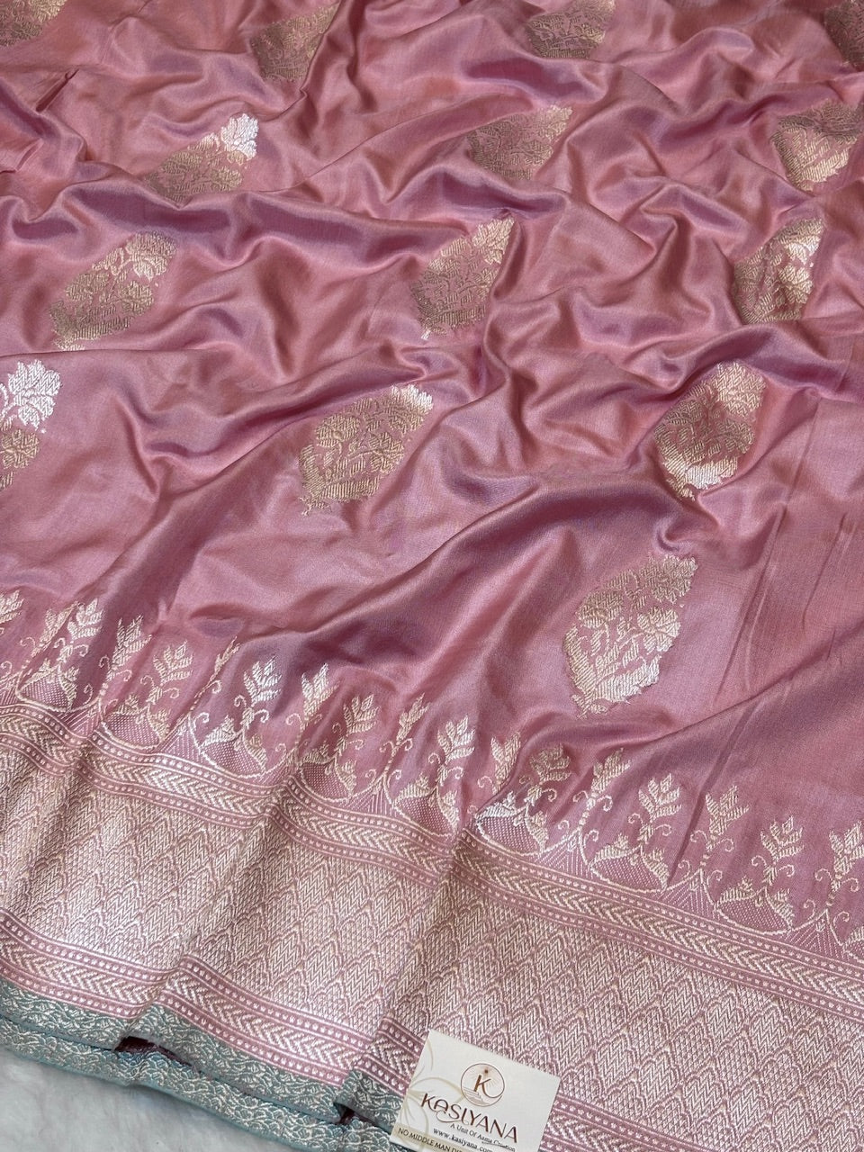 Powder Pink Pure Banarasi Ektara Mulberry Silk Handwoven