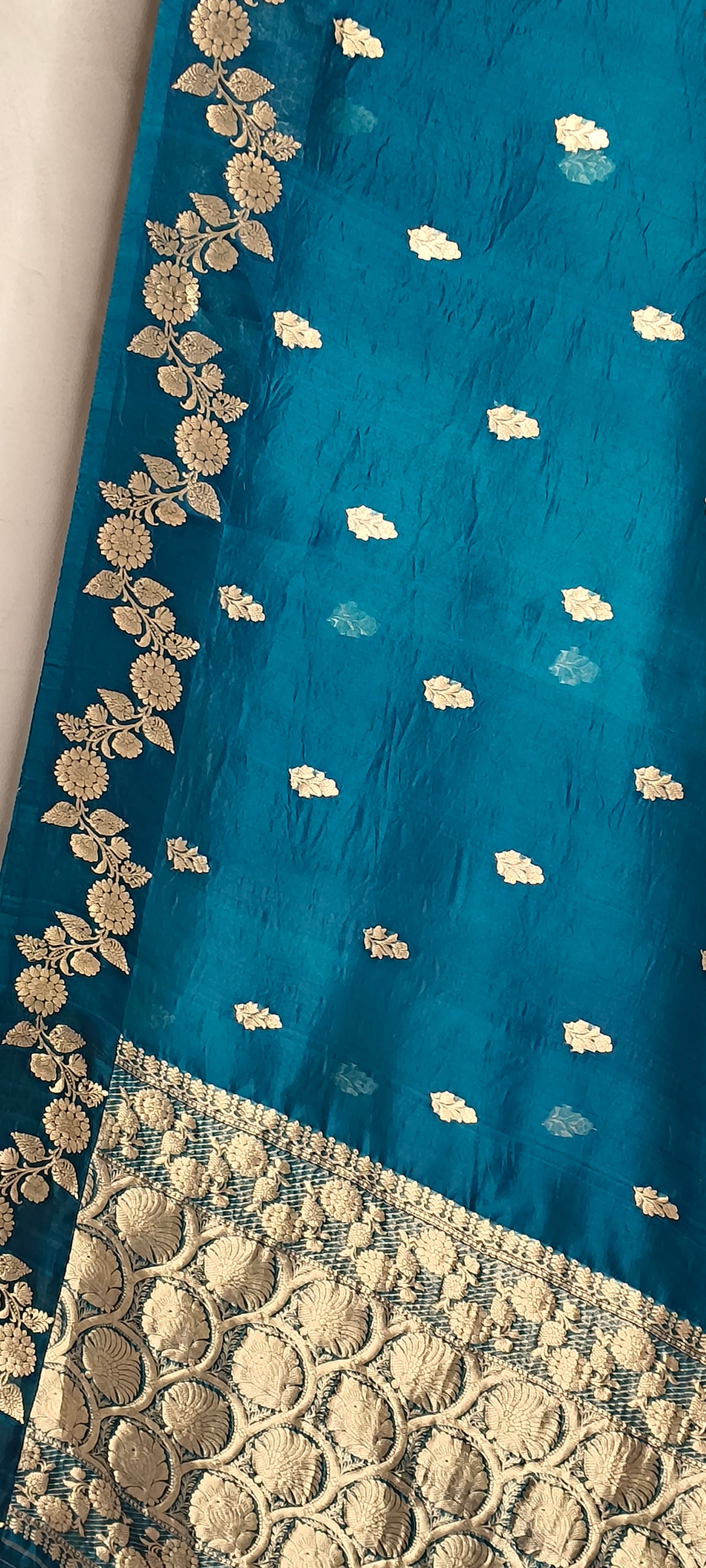 Sapphire Pure Tissue Silk Silver Gold Zari Booti Saree