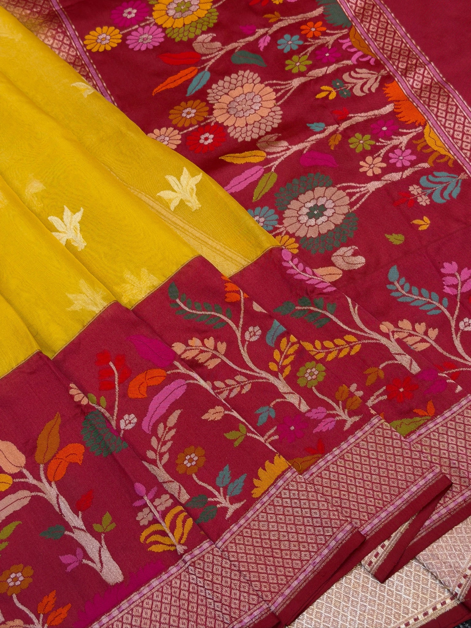 Pure Kora Organza Silk Jamdani Saree in Yellow Handwoven Saree