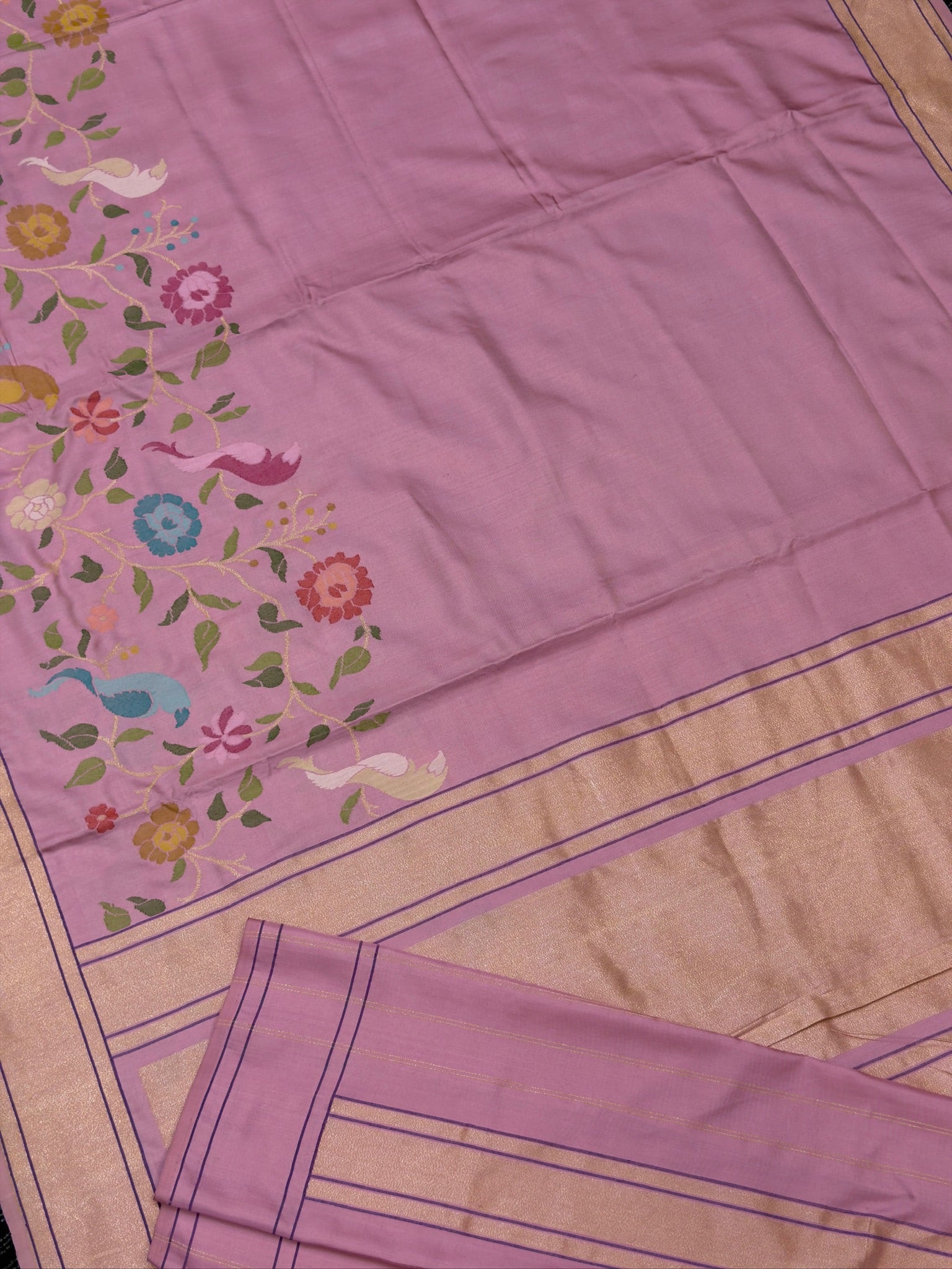Powder Pink Pure Banarasi Ektara Mulberry Silk Jamdani With Skrt Border Handwoven Saree