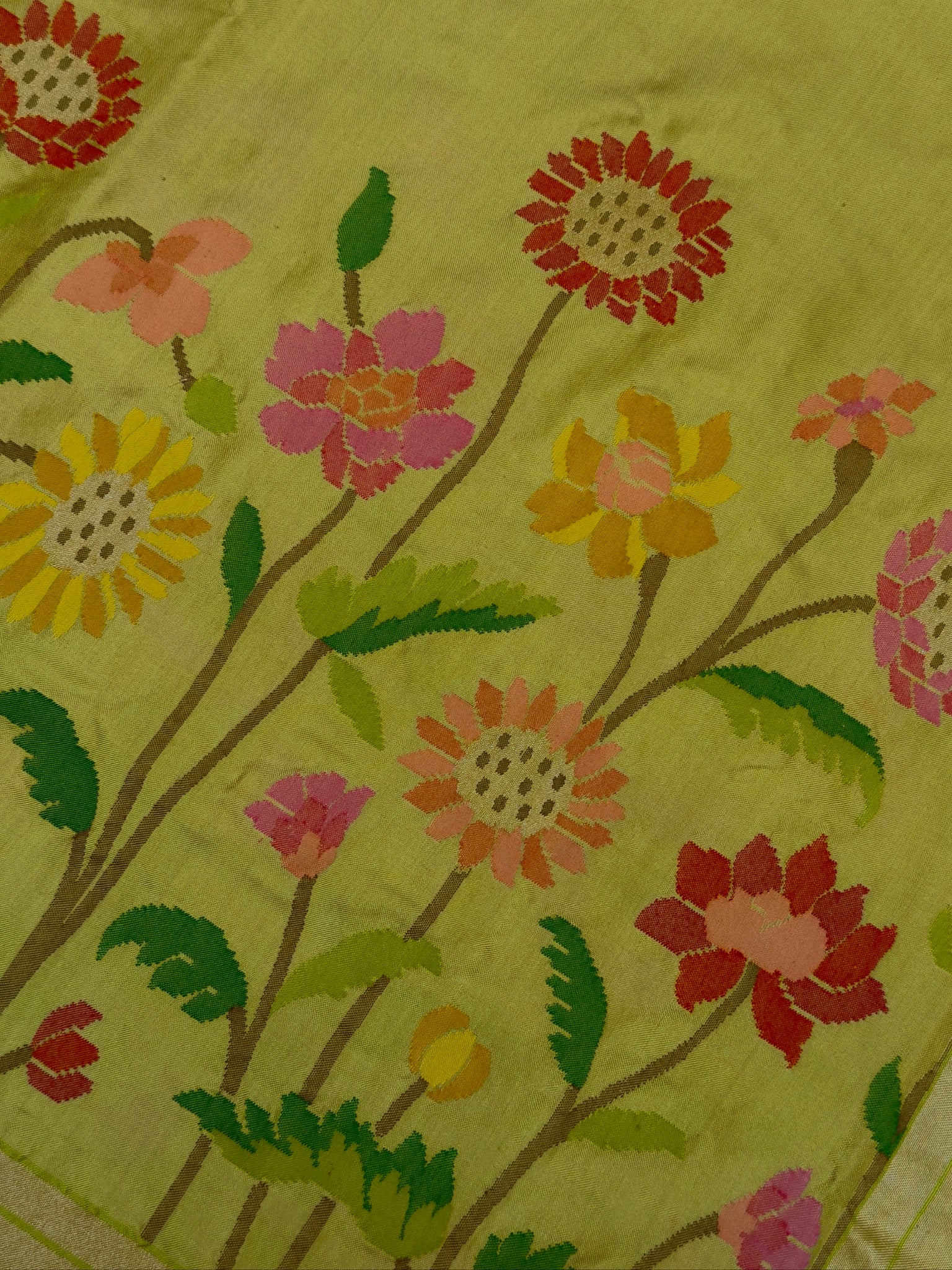 Olive Green Pure Banarasi Ektara Mulberry Silk Jamdani With Skrt Border Handwoven Saree