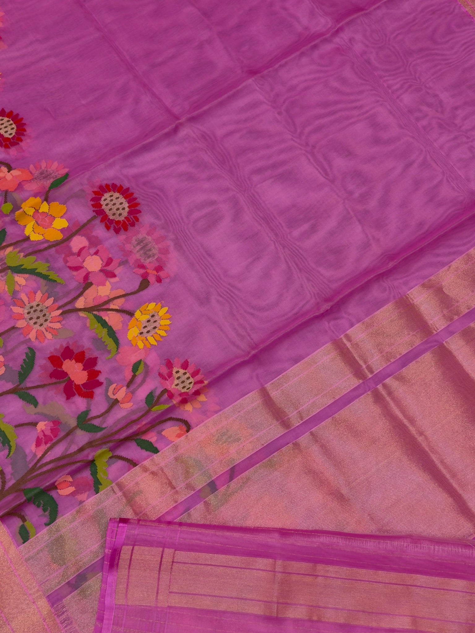 Pure Kora Organza Silk Jamdani Saree in Pink with Skrt Border Handwoven Saree