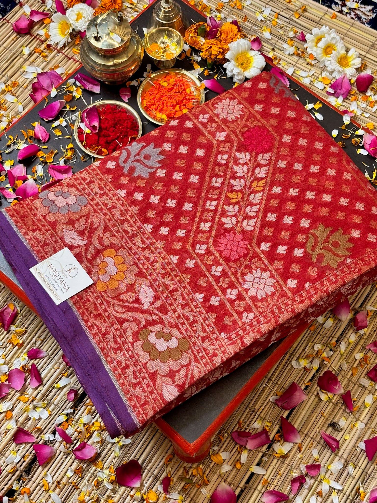 Pure Cotton Jamdani Saree | Elegant Red Design