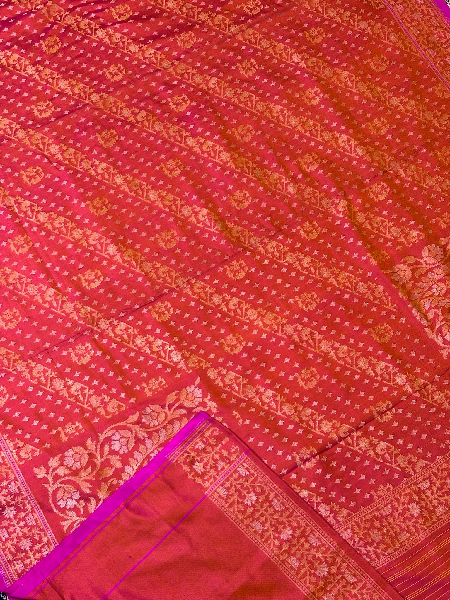 Pure Ektara Silk Jamdani Saree | Elegant Rust Red Design