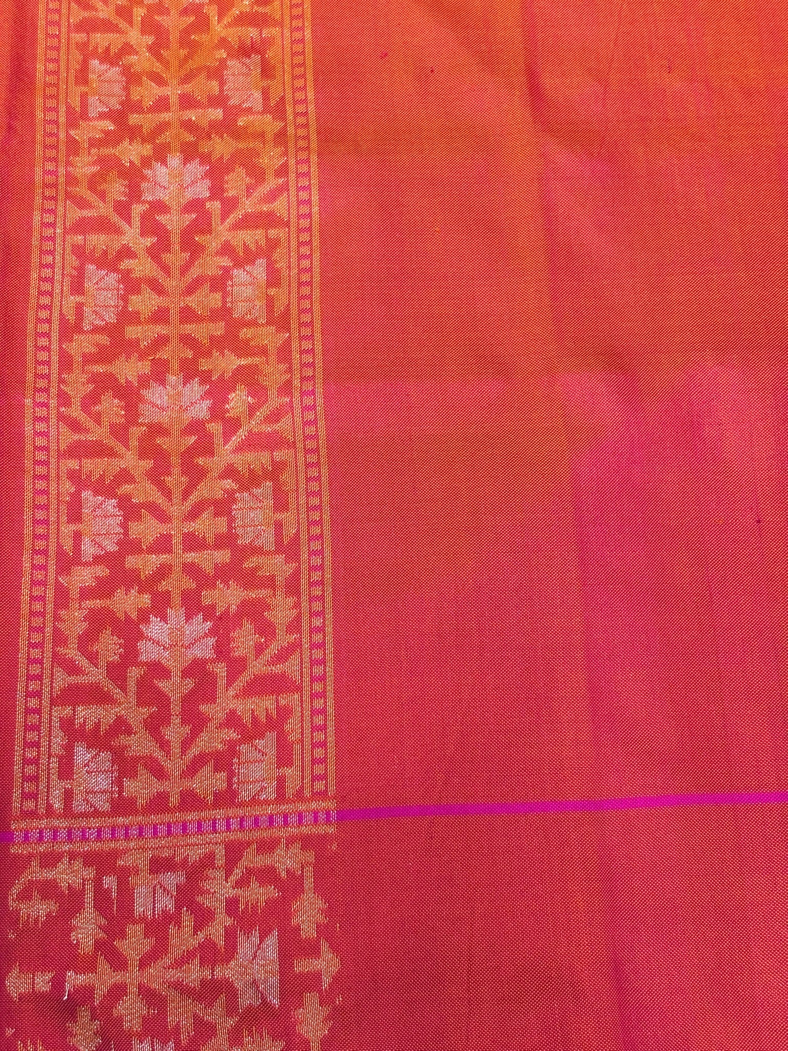Pure Ektara Silk Jamdani Saree | Elegant Rust Red Design