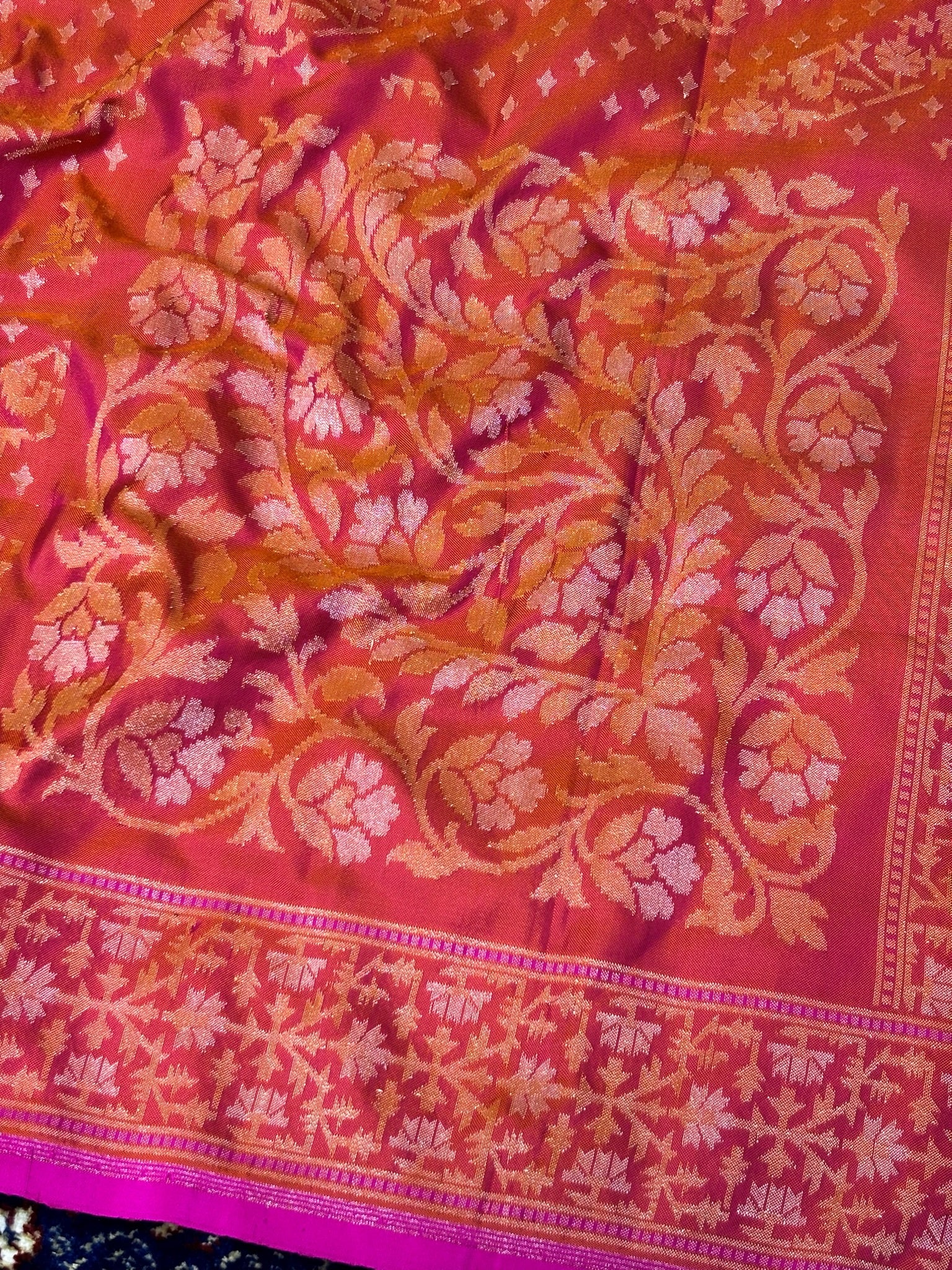 Pure Ektara Silk Jamdani Saree | Elegant Rust Red Design