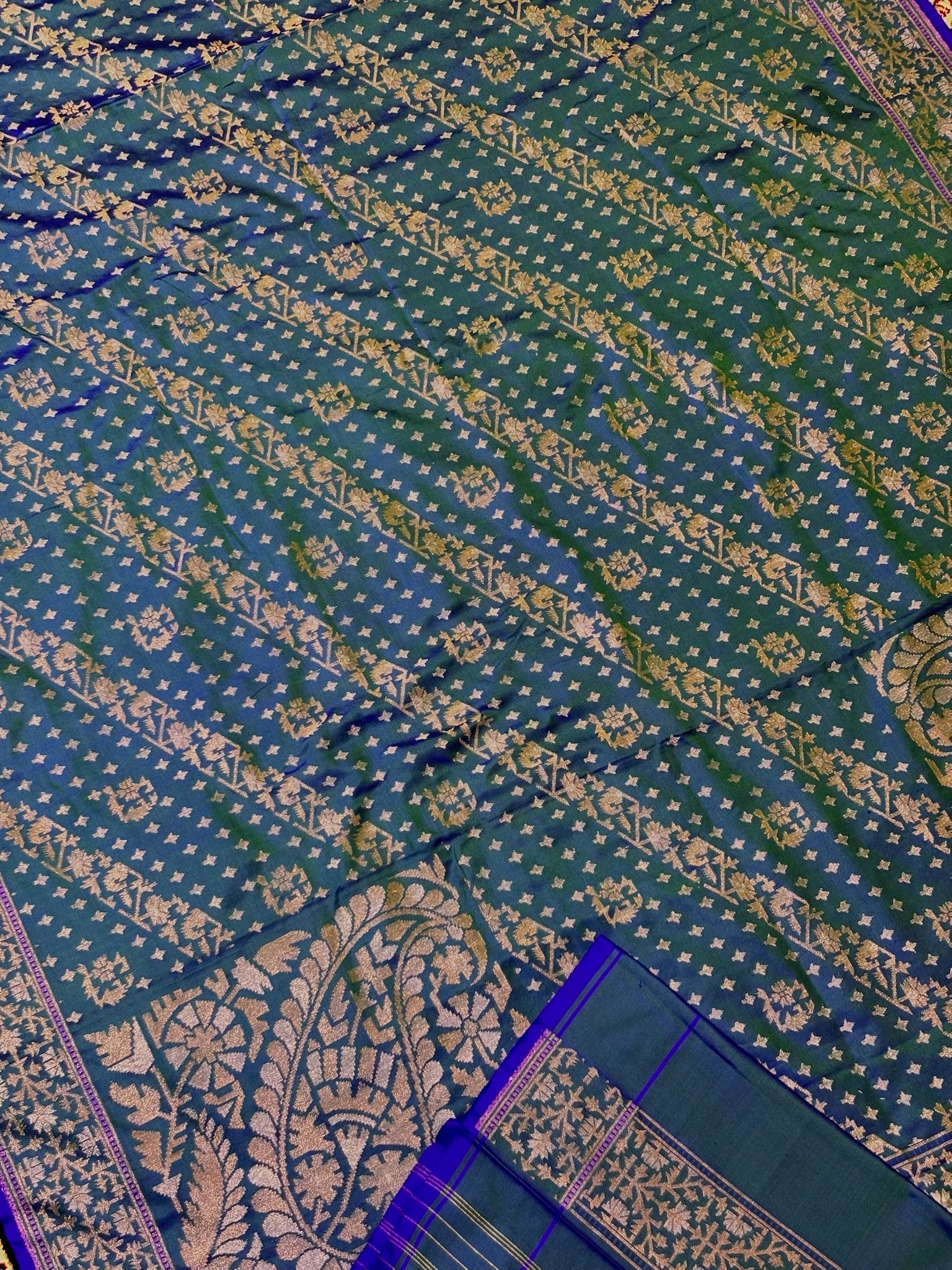 Pure Ektara Silk Jamdani Saree | Elegant Teal Blue Design