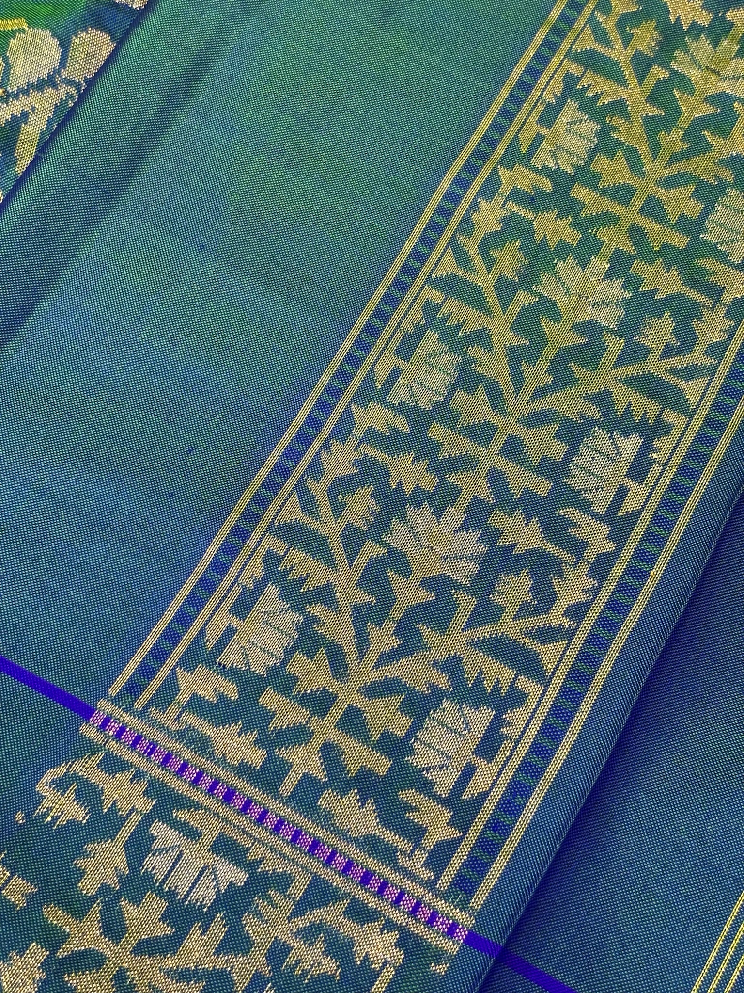 Pure Ektara Silk Jamdani Saree | Elegant Teal Blue Design