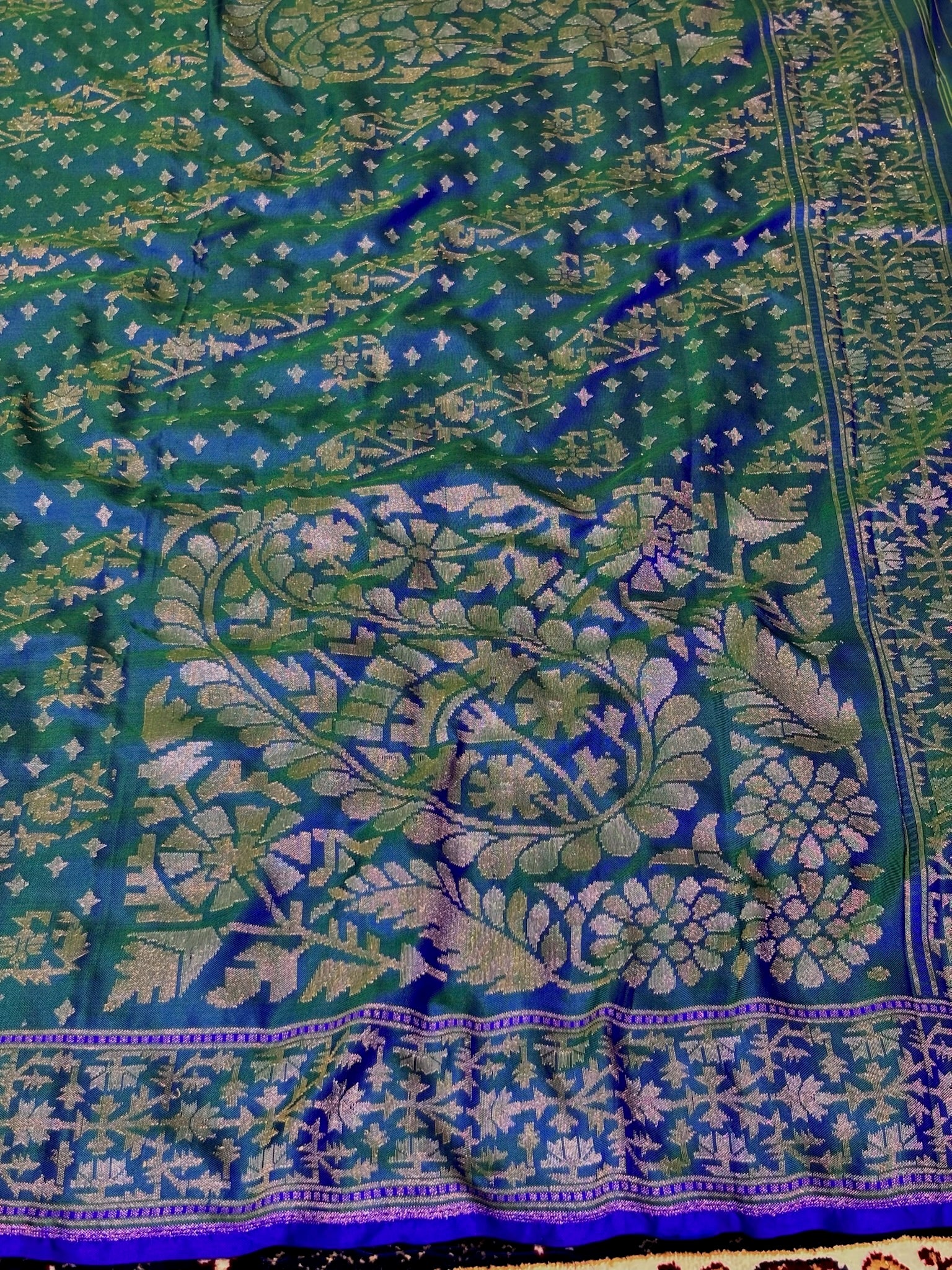 Pure Ektara Silk Jamdani Saree | Elegant Teal Blue Design