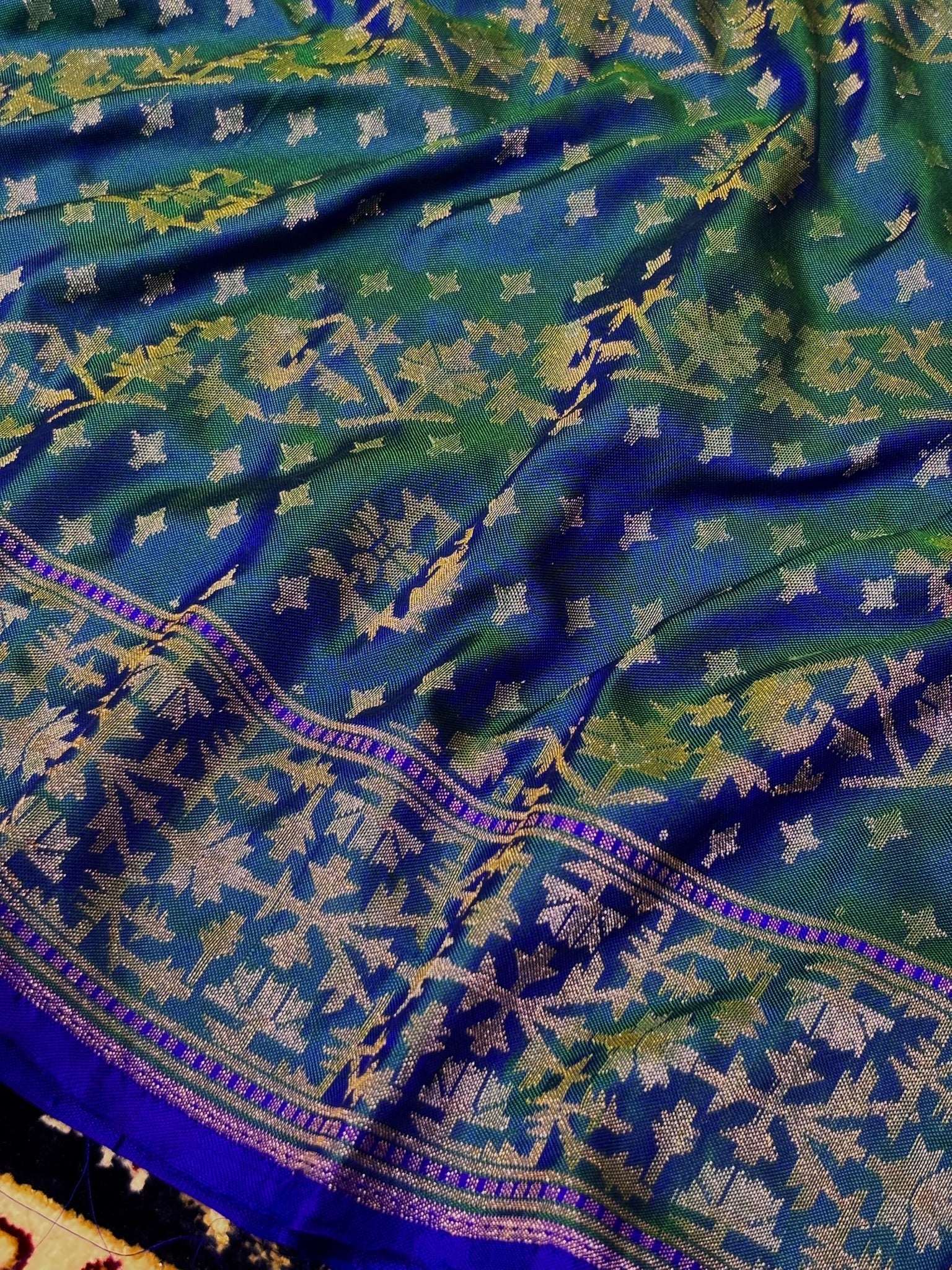 Pure Ektara Silk Jamdani Saree | Elegant Teal Blue Design