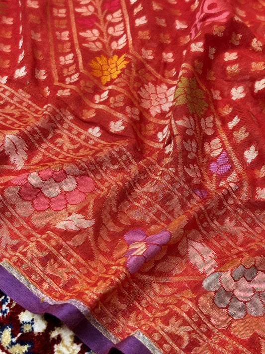 Pure Cotton Jamdani Saree | Elegant Red Design