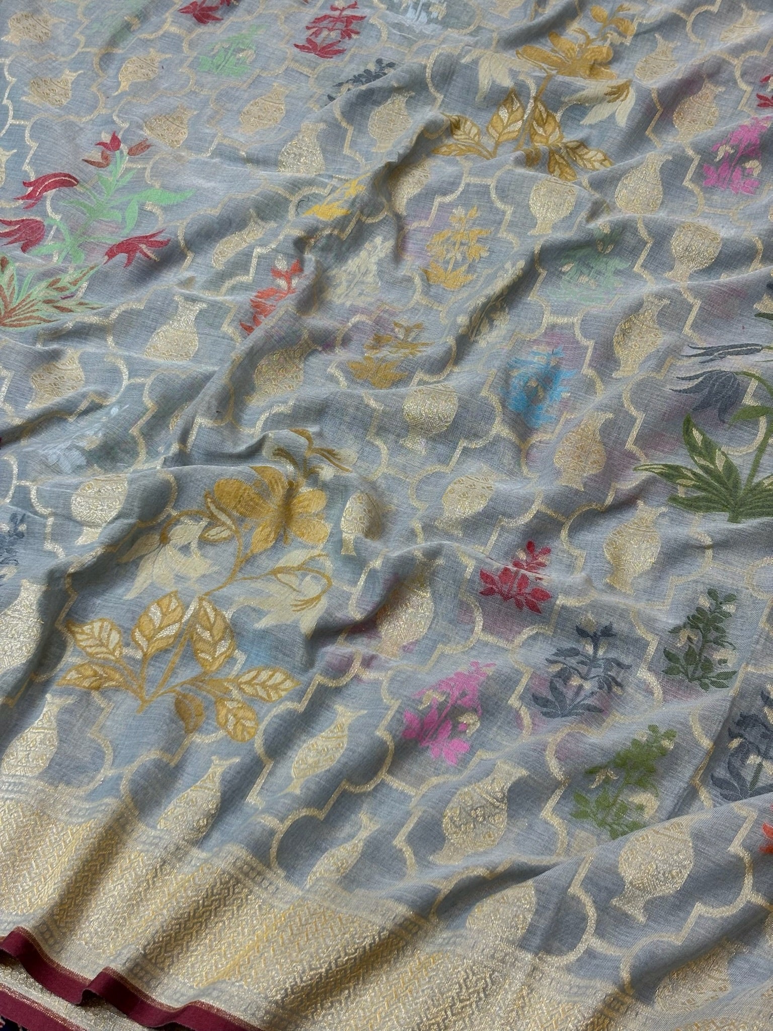 Pure Cotton Jamdani Saree | Elegant Pearl Grey Design