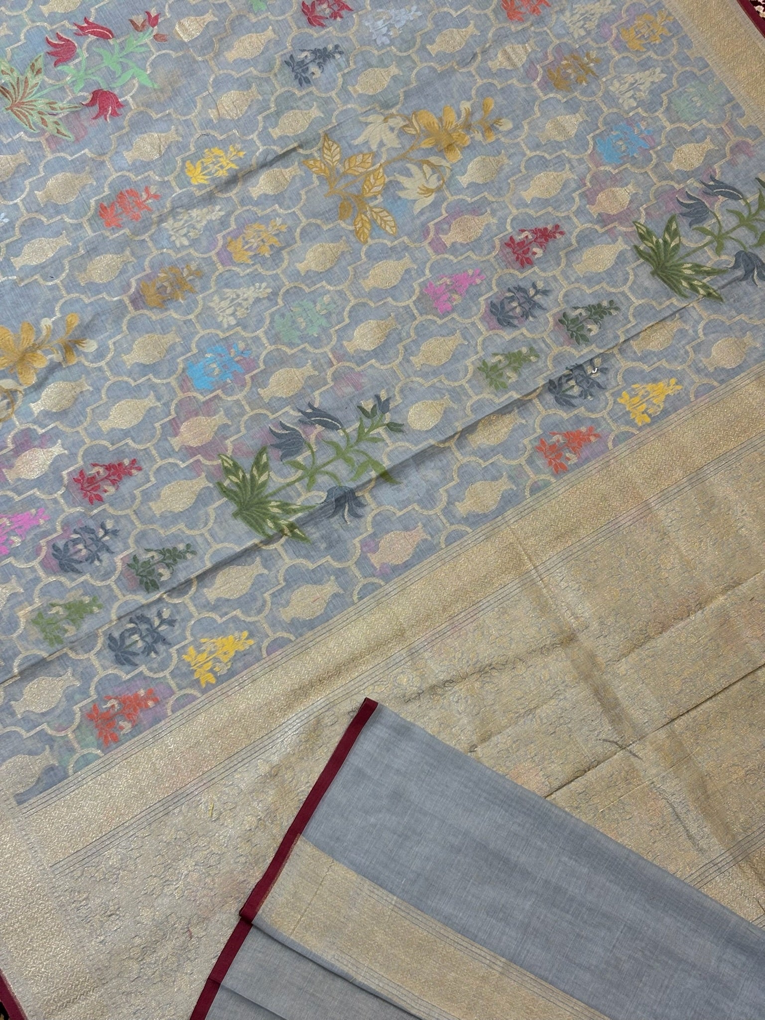 Pure Cotton Jamdani Saree | Elegant Pearl Grey Design