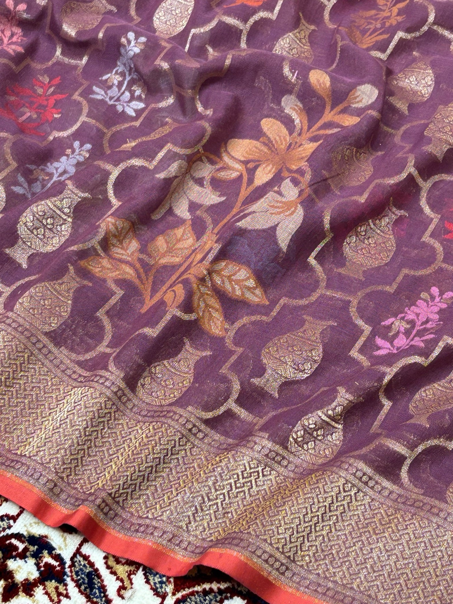 Pure Cotton Jamdani Saree | Elegant Mulberry Wine Design
