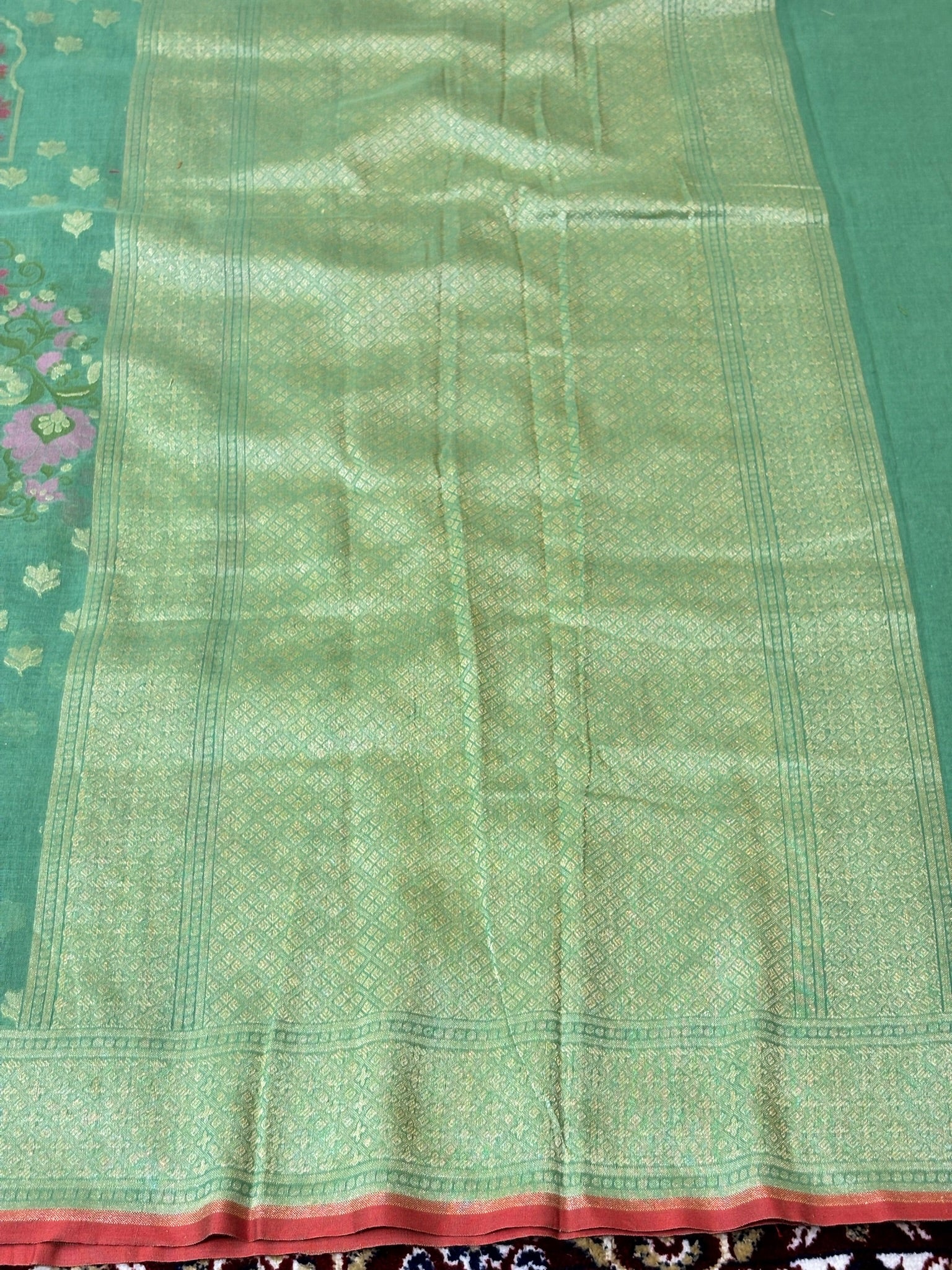 Pure Cotton Jamdani Saree | Elegant Sage Green Design