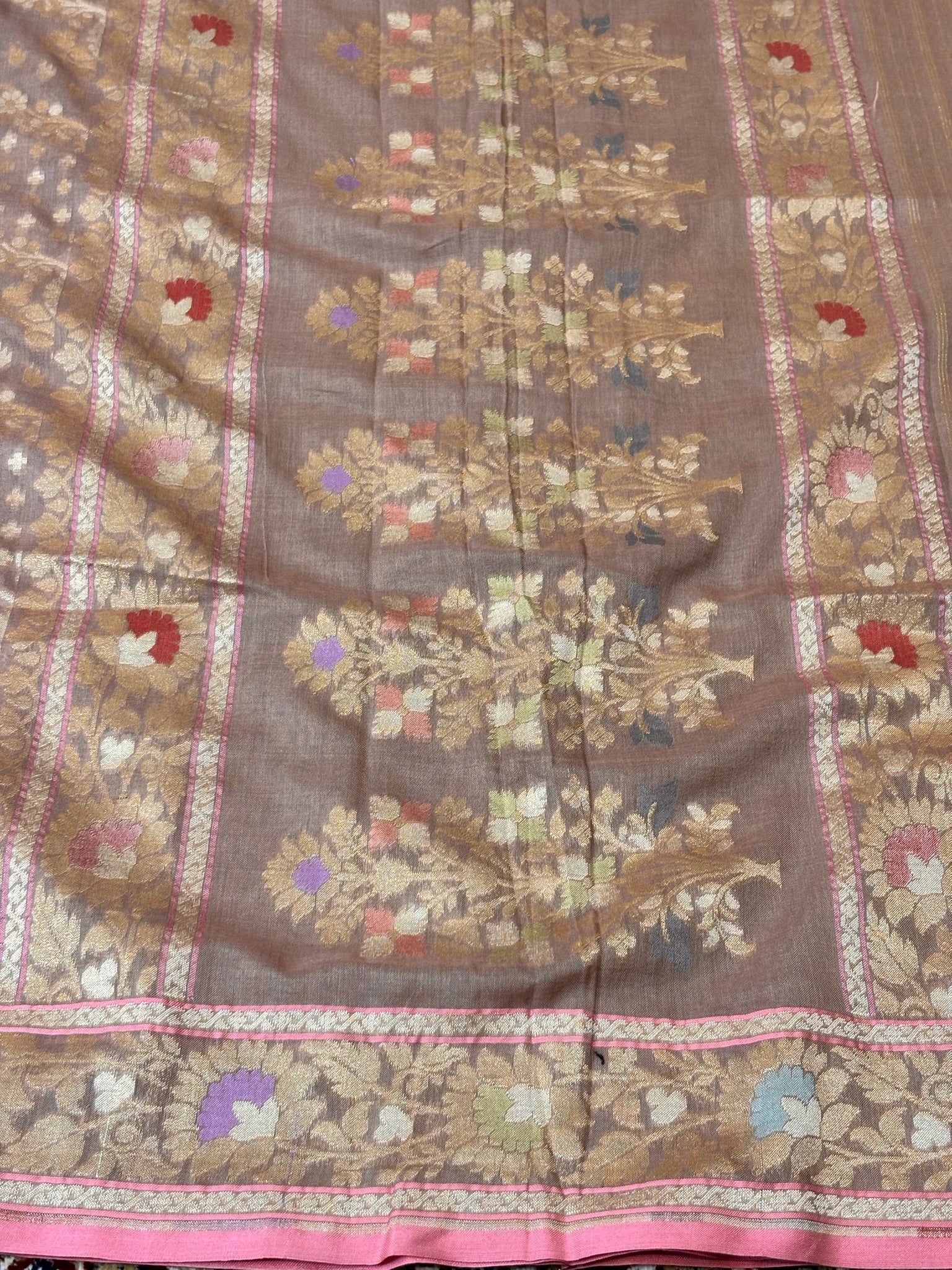 Pure Cotton Jamdani Saree | Elegant Mauve Taupe Design