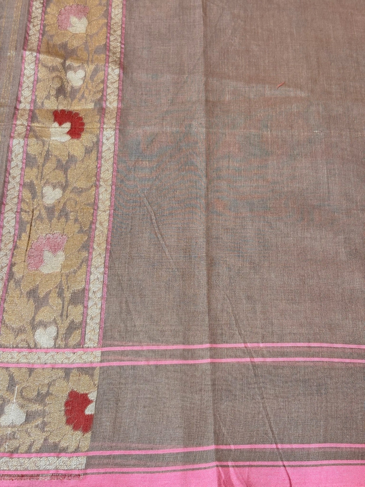 Pure Cotton Jamdani Saree | Elegant Mauve Taupe Design