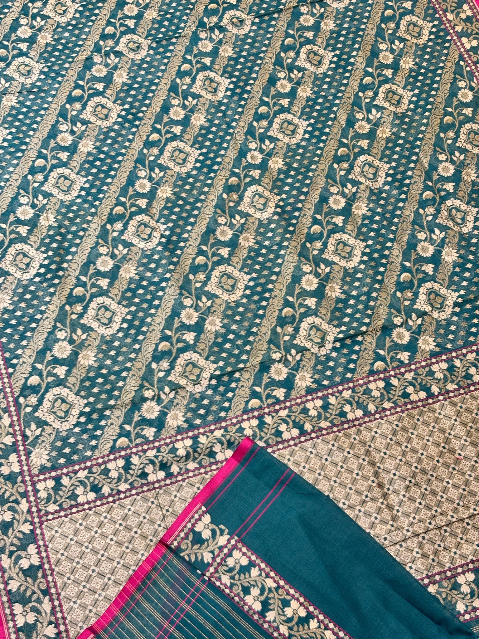 Pure Ektara Silk Jamdani Saree | Elegant Teal Blue Design