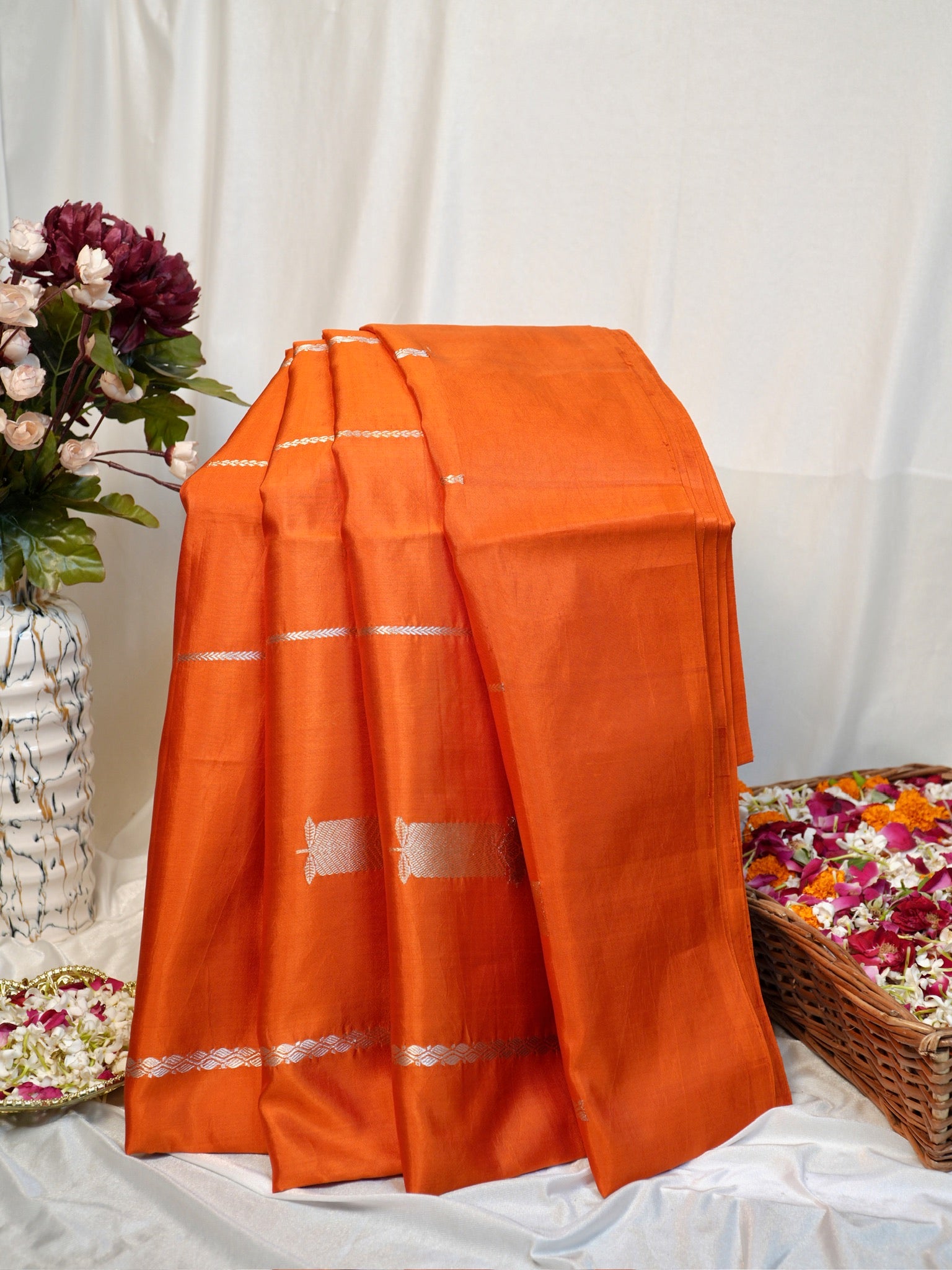 Orange 100% Pure Soft Katan Silk Handwoven Saree