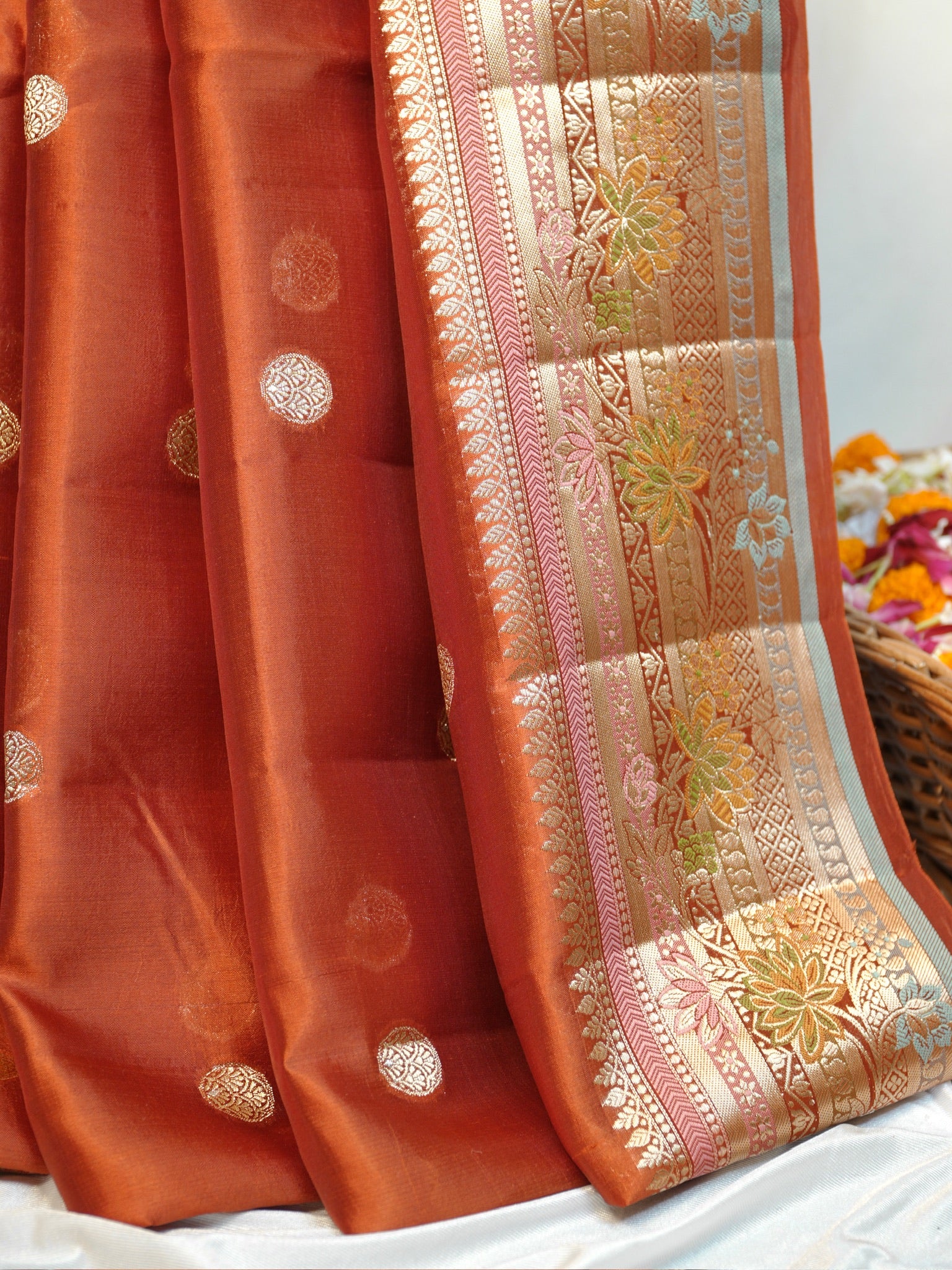 Rust Orange 100% Pure Soft Katan Silk Saree