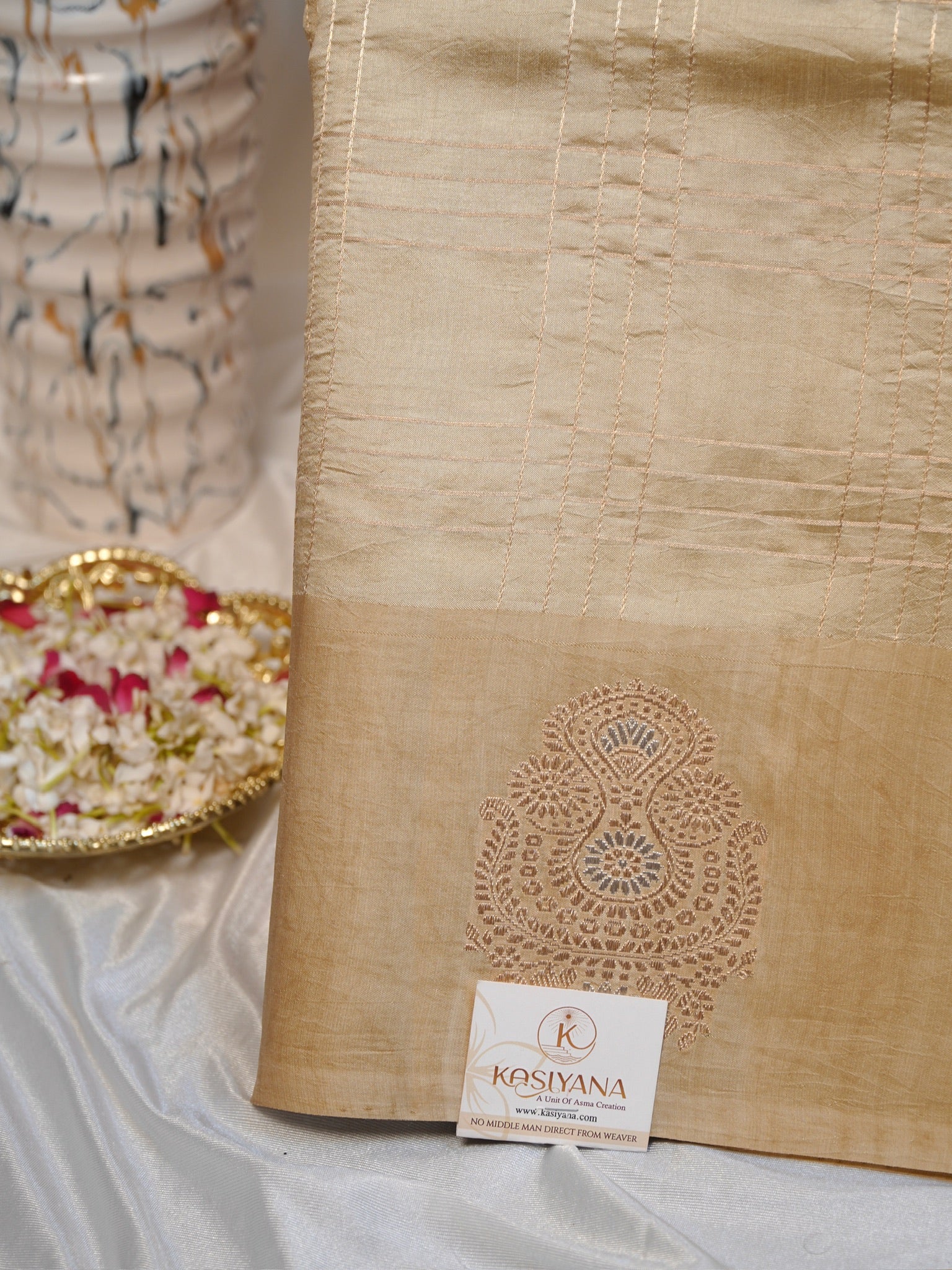 Ivory 100% Pure Soft Katan Silk Handwoven Saree