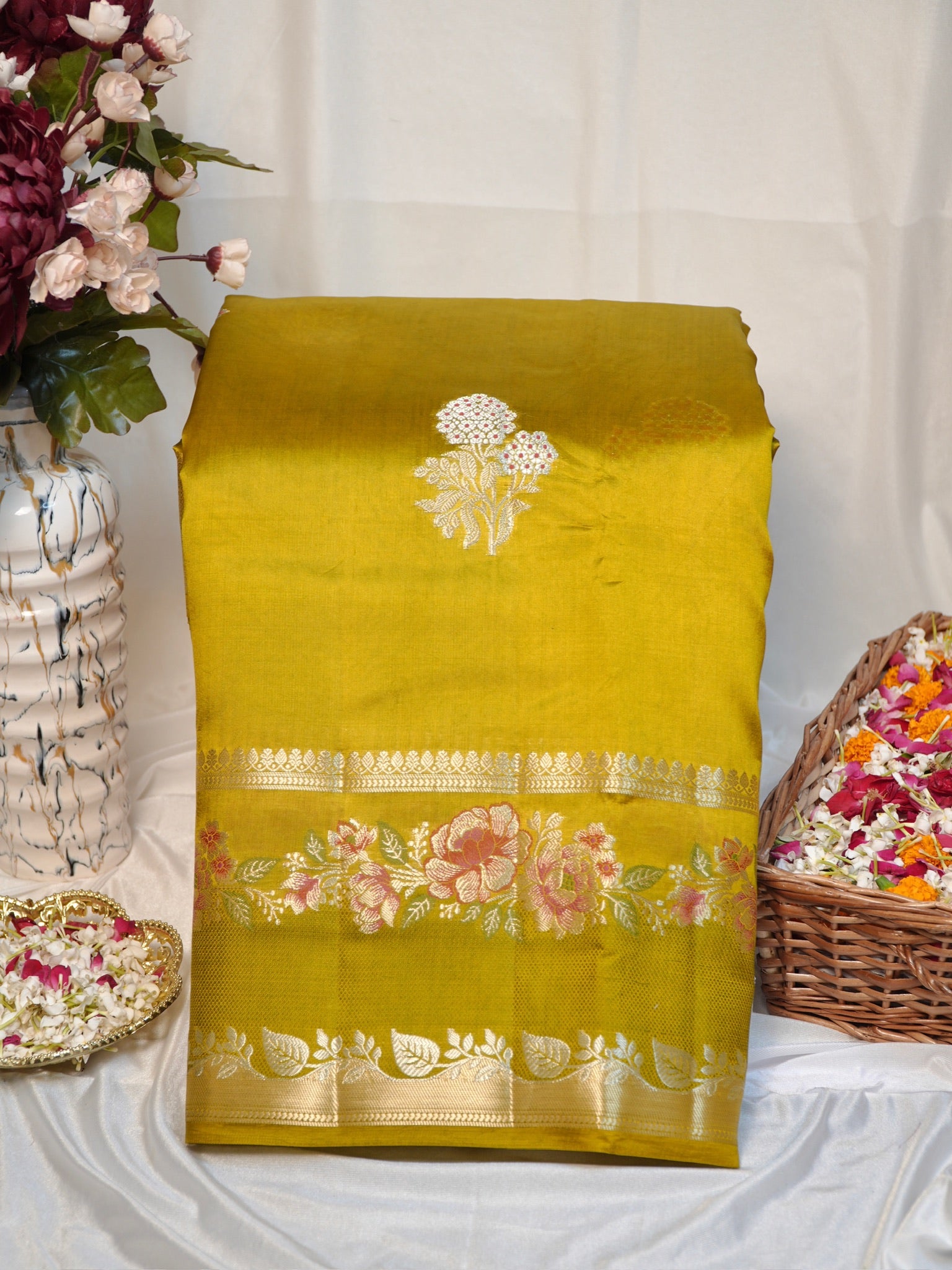 Golden Mustard Yellow 100% Pure Soft Katan Silk Saree