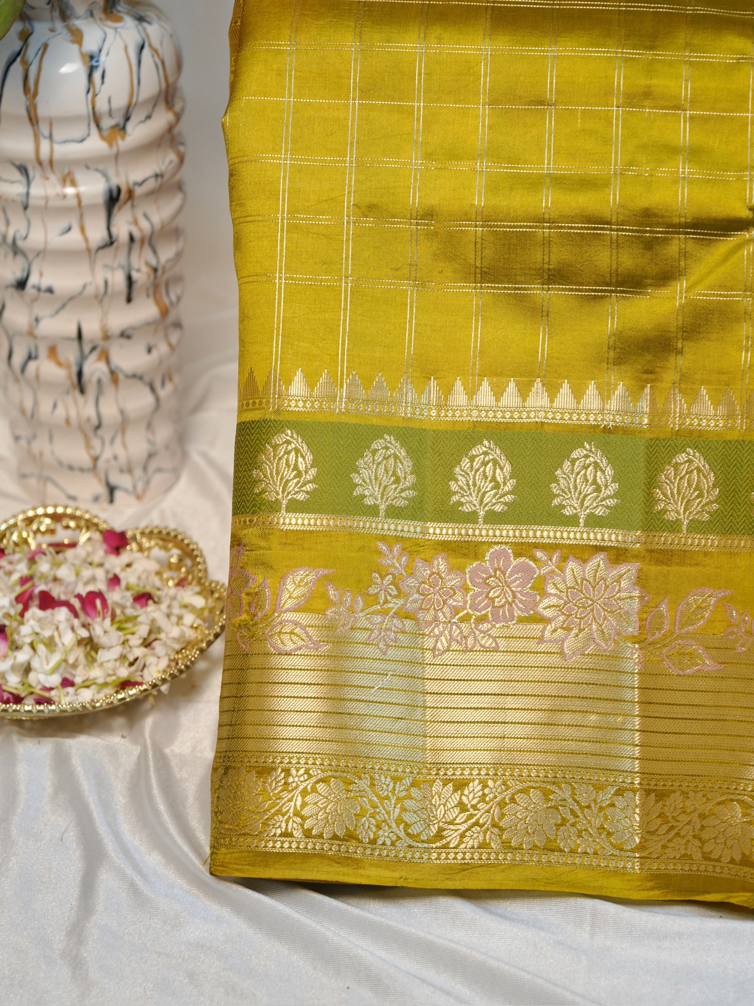 Olive Mustard 100% Pure Soft Katan Silk Saree