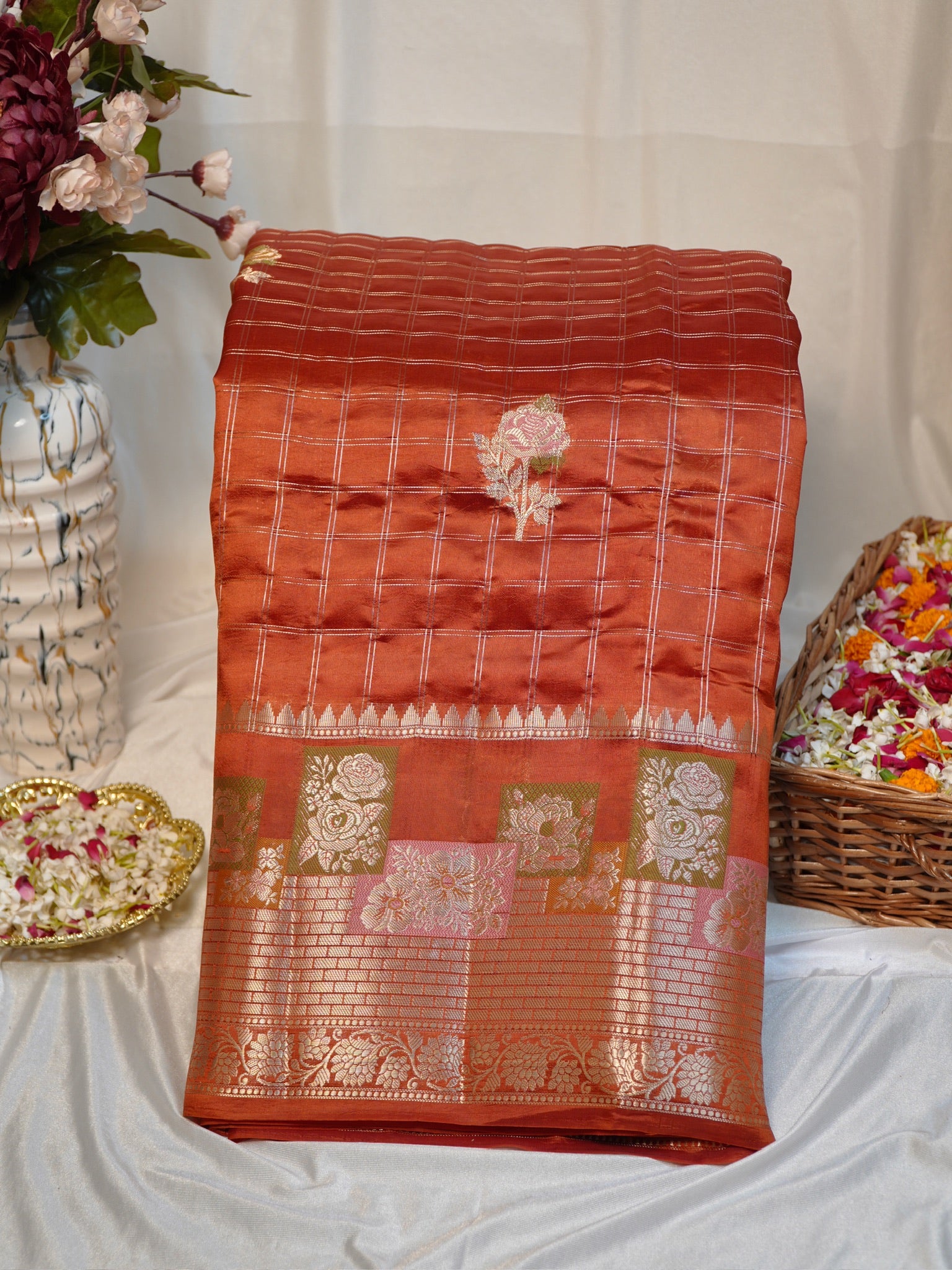 Rust Orange 100% Pure Soft Katan Silk Saree