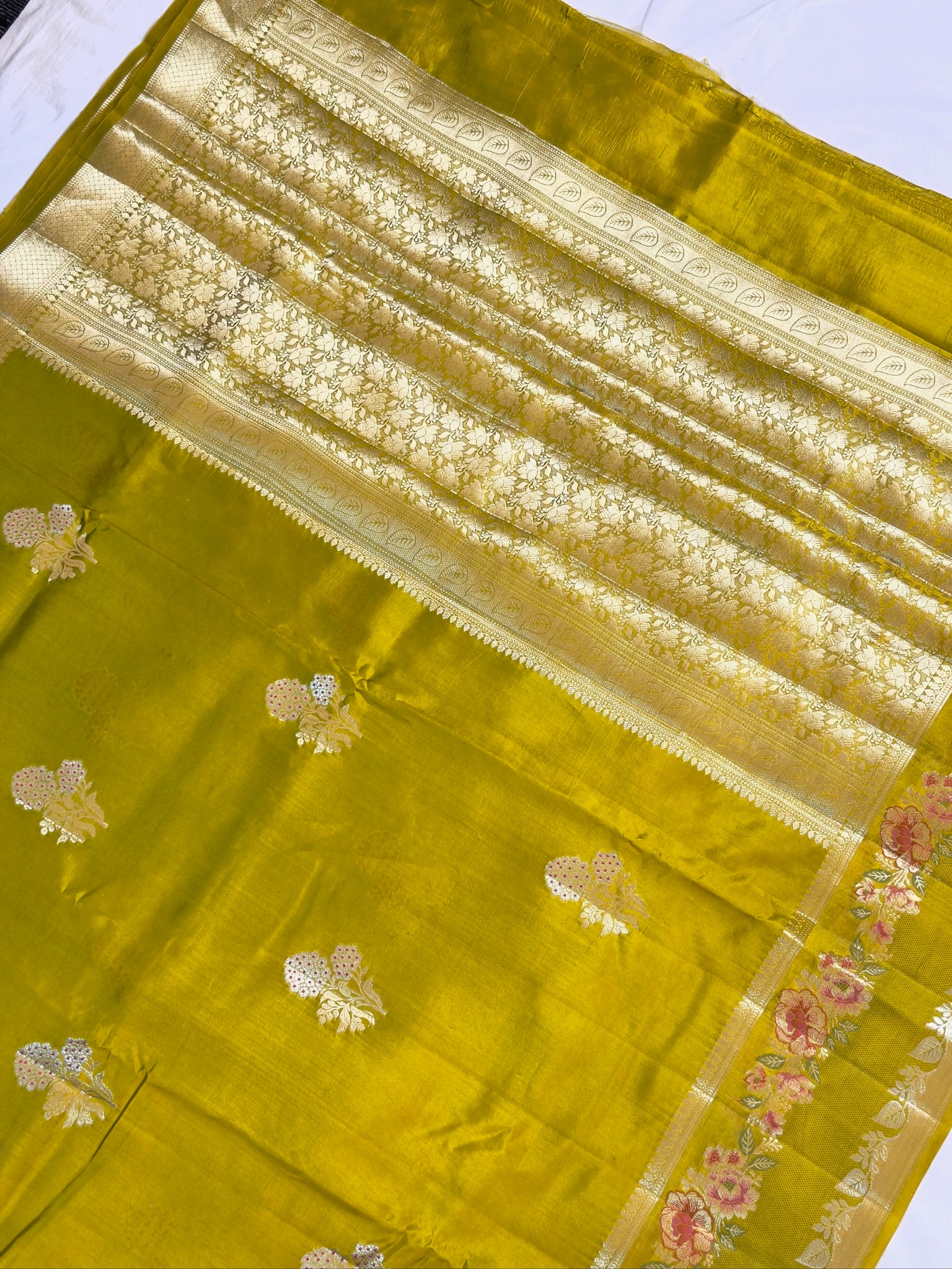 Golden Mustard Yellow 100% Pure Soft Katan Silk Saree