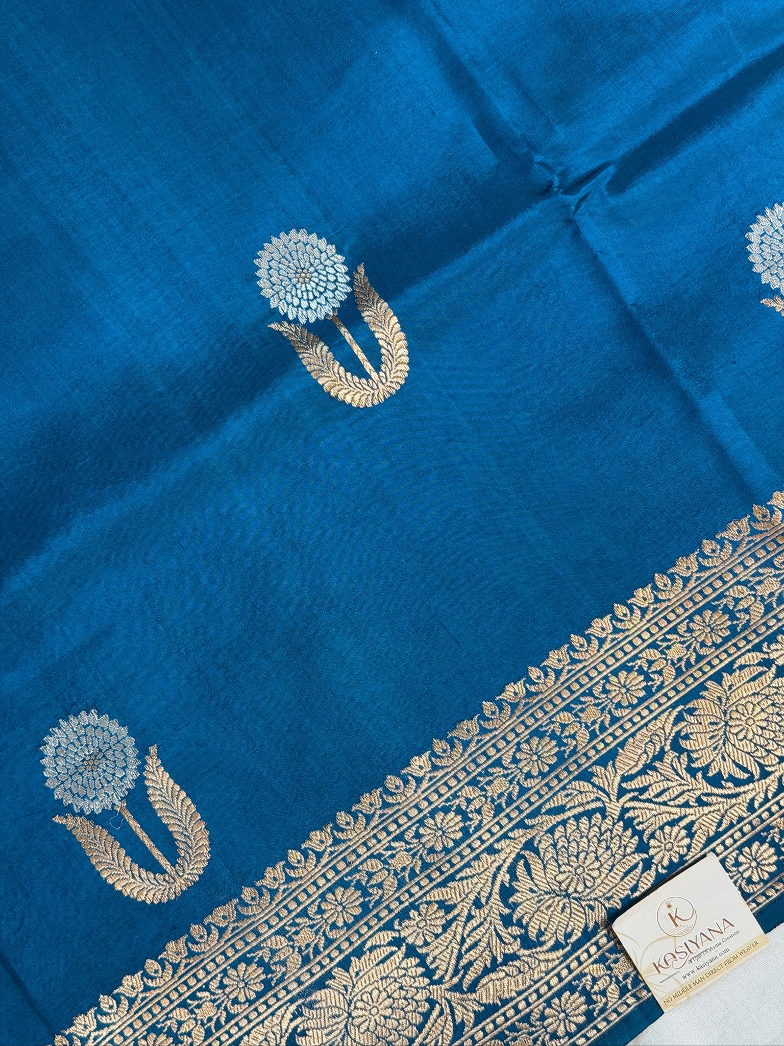 Teal Blue 100% Pure Soft Katan Silk Handwoven Saree