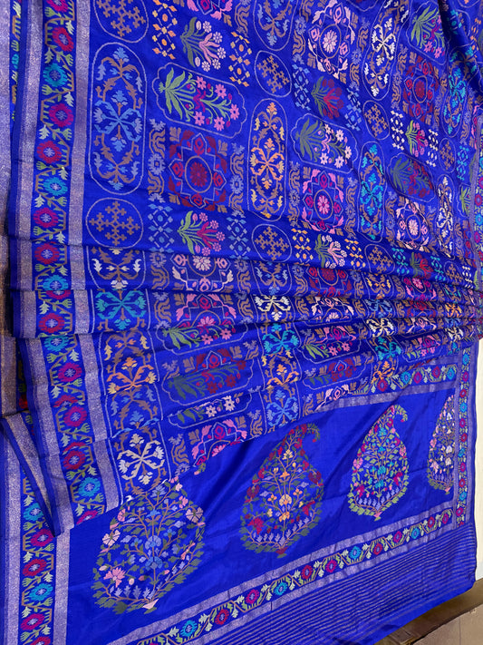 Royal Blue Realsilver with Gold Plated Silk Jamdani Mina Saree