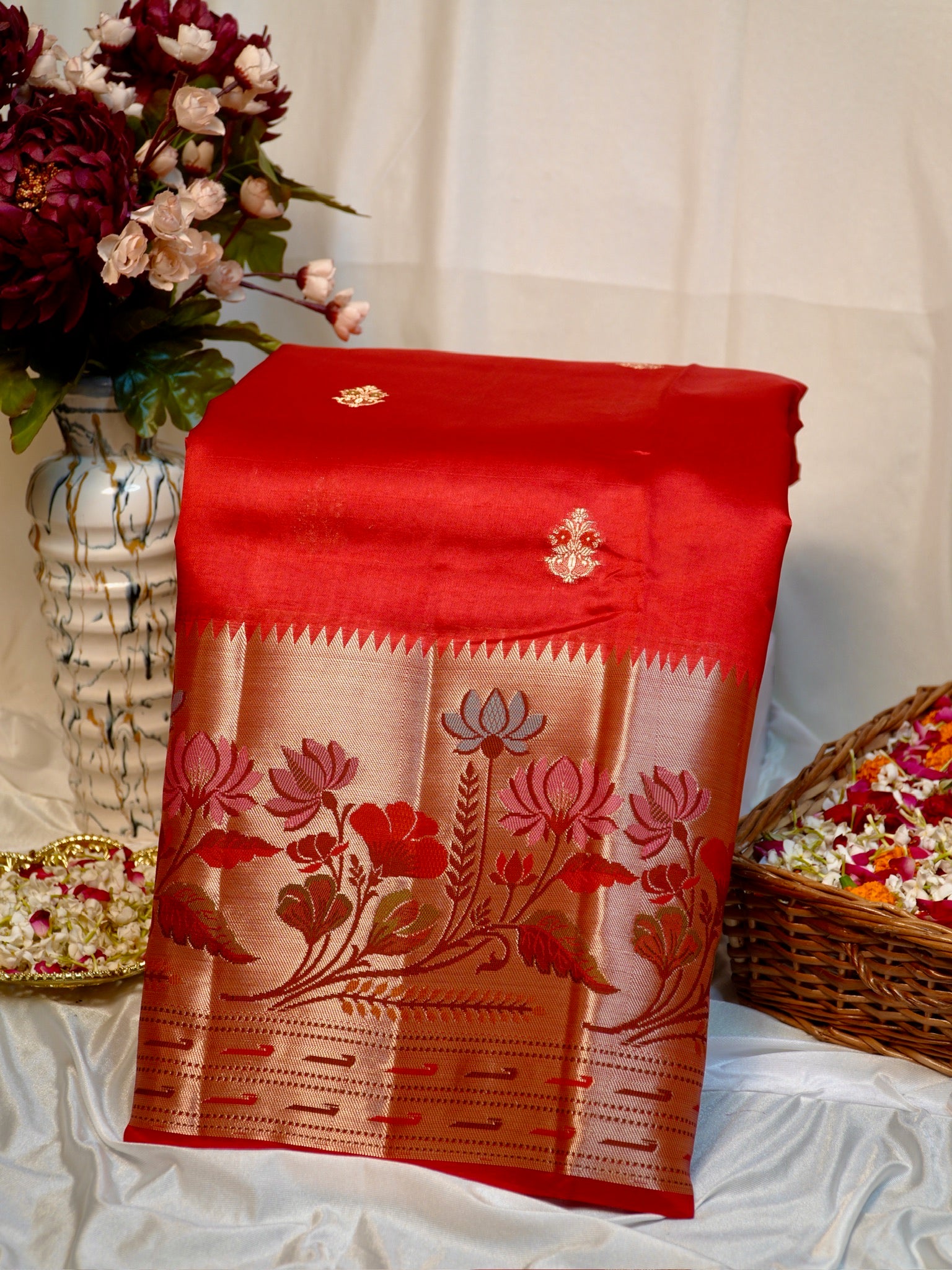 Red 100% Pure Soft Katan Silk Saree