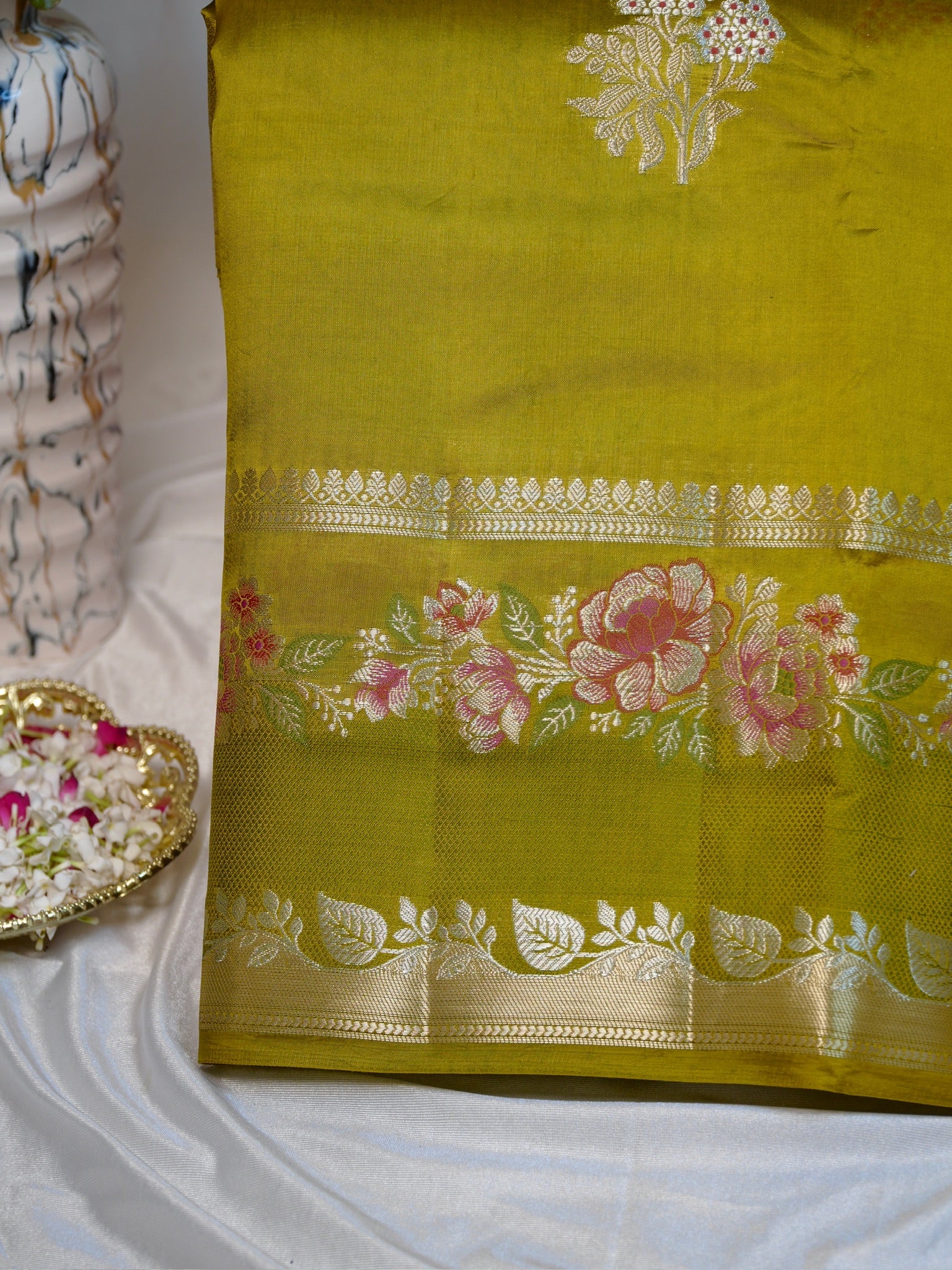 Golden Mustard Yellow 100% Pure Soft Katan Silk Saree