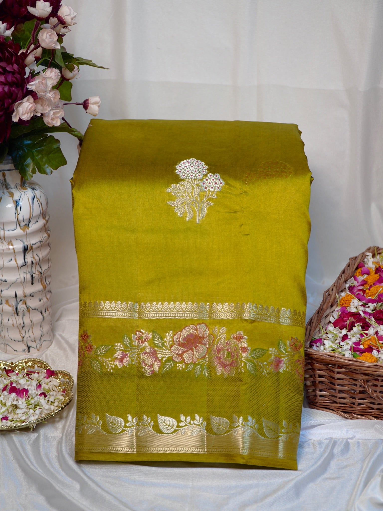 Golden Mustard Yellow 100% Pure Soft Katan Silk Saree