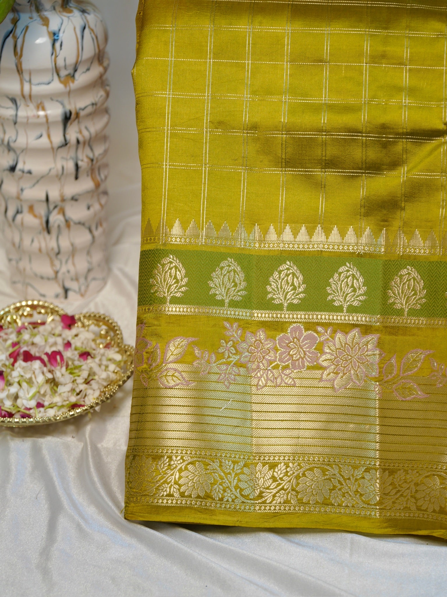 Olive Mustard 100% Pure Soft Katan Silk Saree