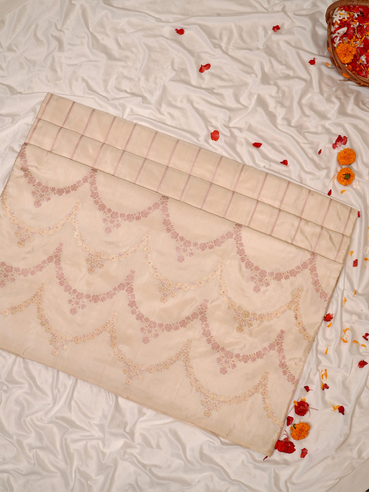 Ivory Pure Katan Silk Border Banarasi handwoven Saree