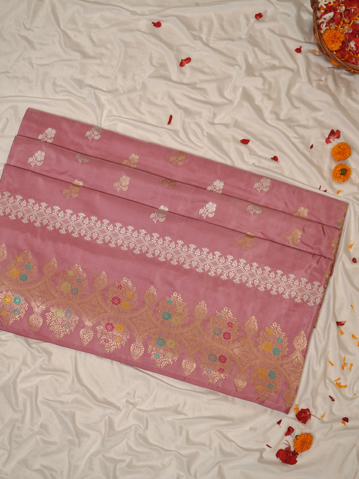 Mauve Pure Katan Silk Border Banarasi handwoven Saree