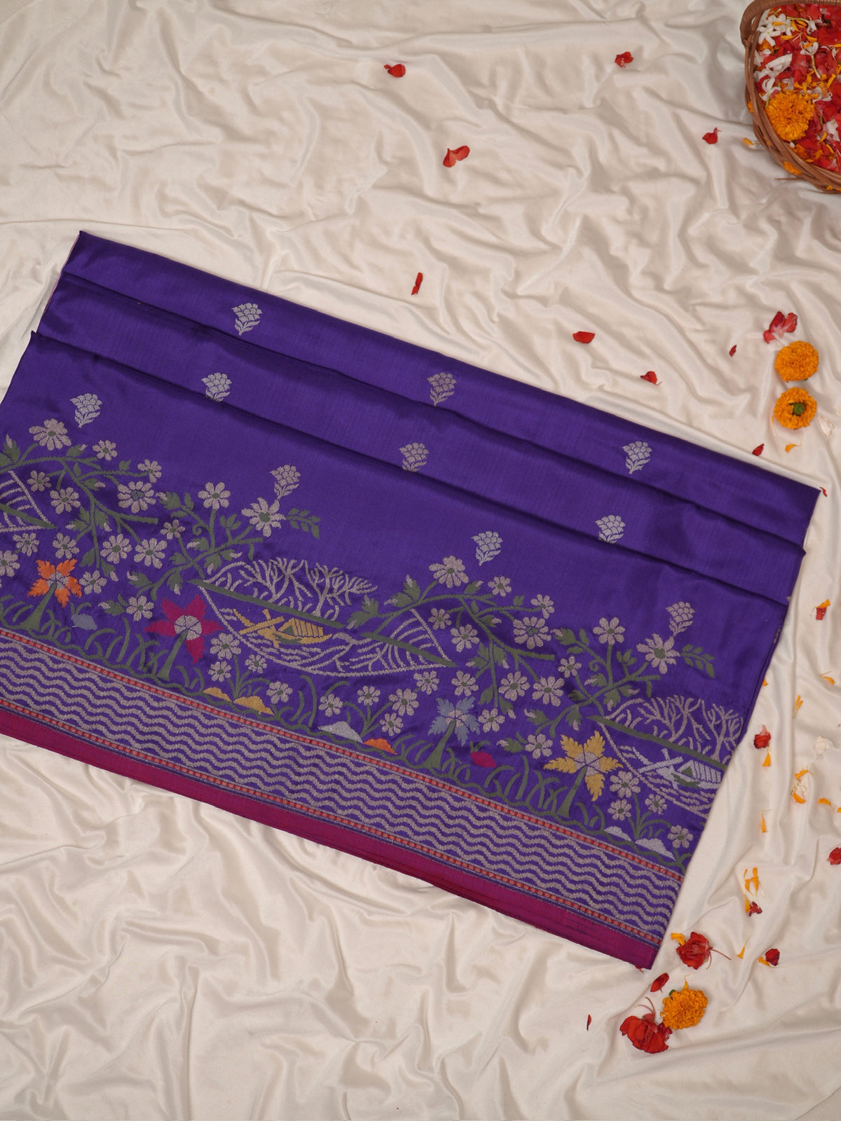 Purple Pure Ektara Silk Border Banarasi handwoven Saree