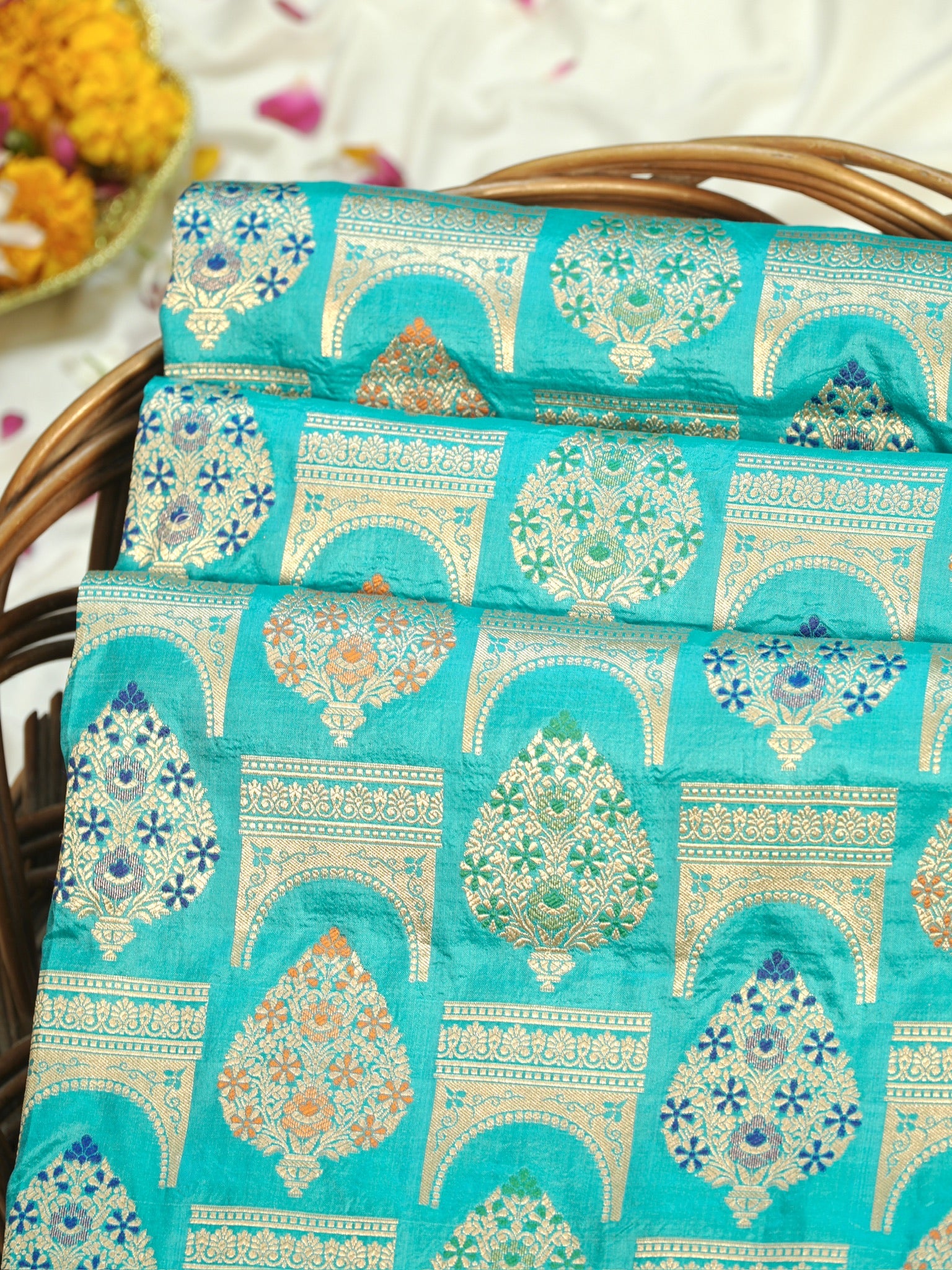 Sea Blue Pure Katan Silk Saree |Minakaari Pattu Style