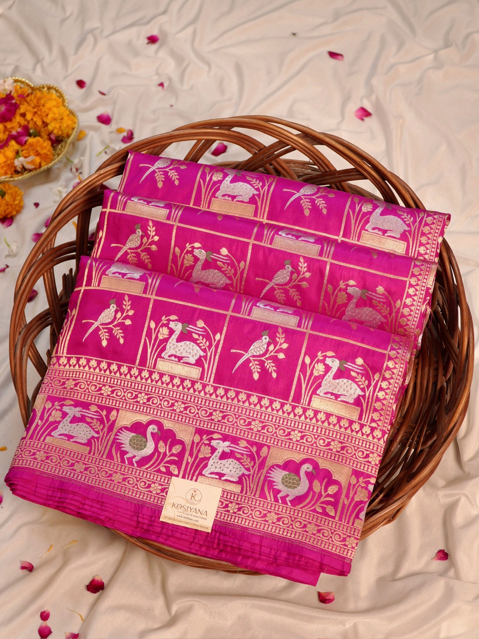 Hot Pink Pure Katan Silk Saree |Minakaari Pattu Style