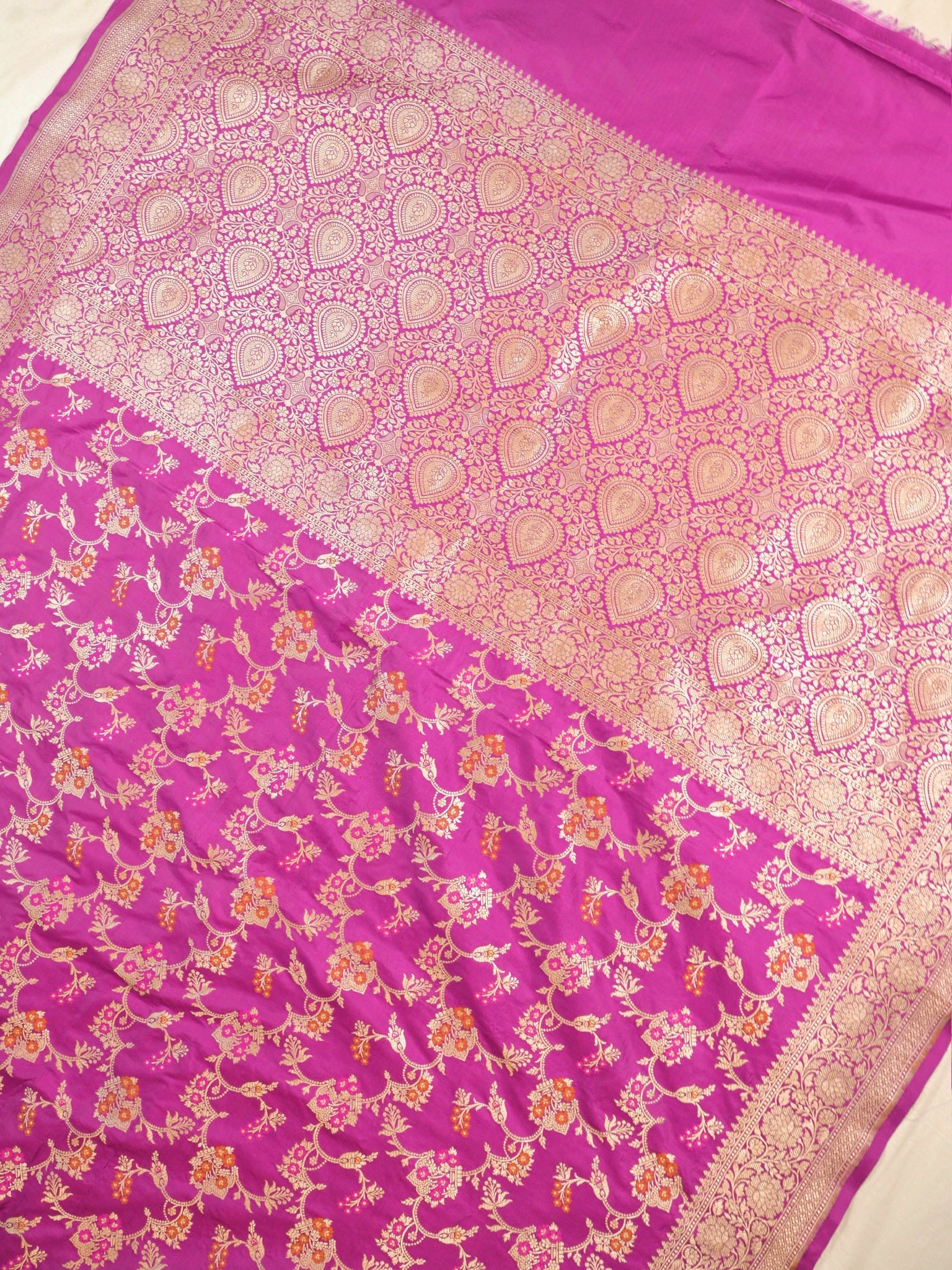 Lavender Pure Katan Silk Saree | Minakari Pattu Style
