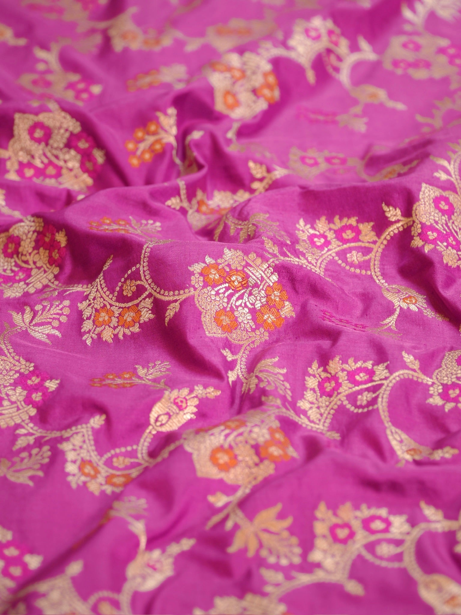 Lavender Pure Katan Silk Saree | Minakari Pattu Style