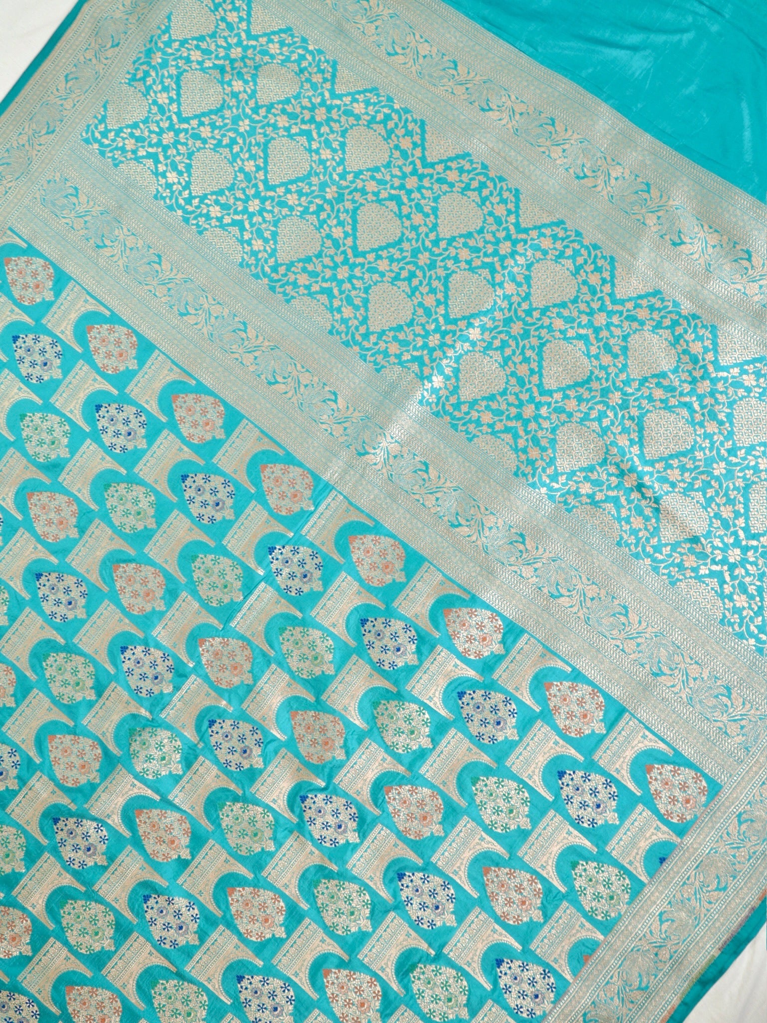 Sea Blue Pure Katan Silk Saree |Minakaari Pattu Style