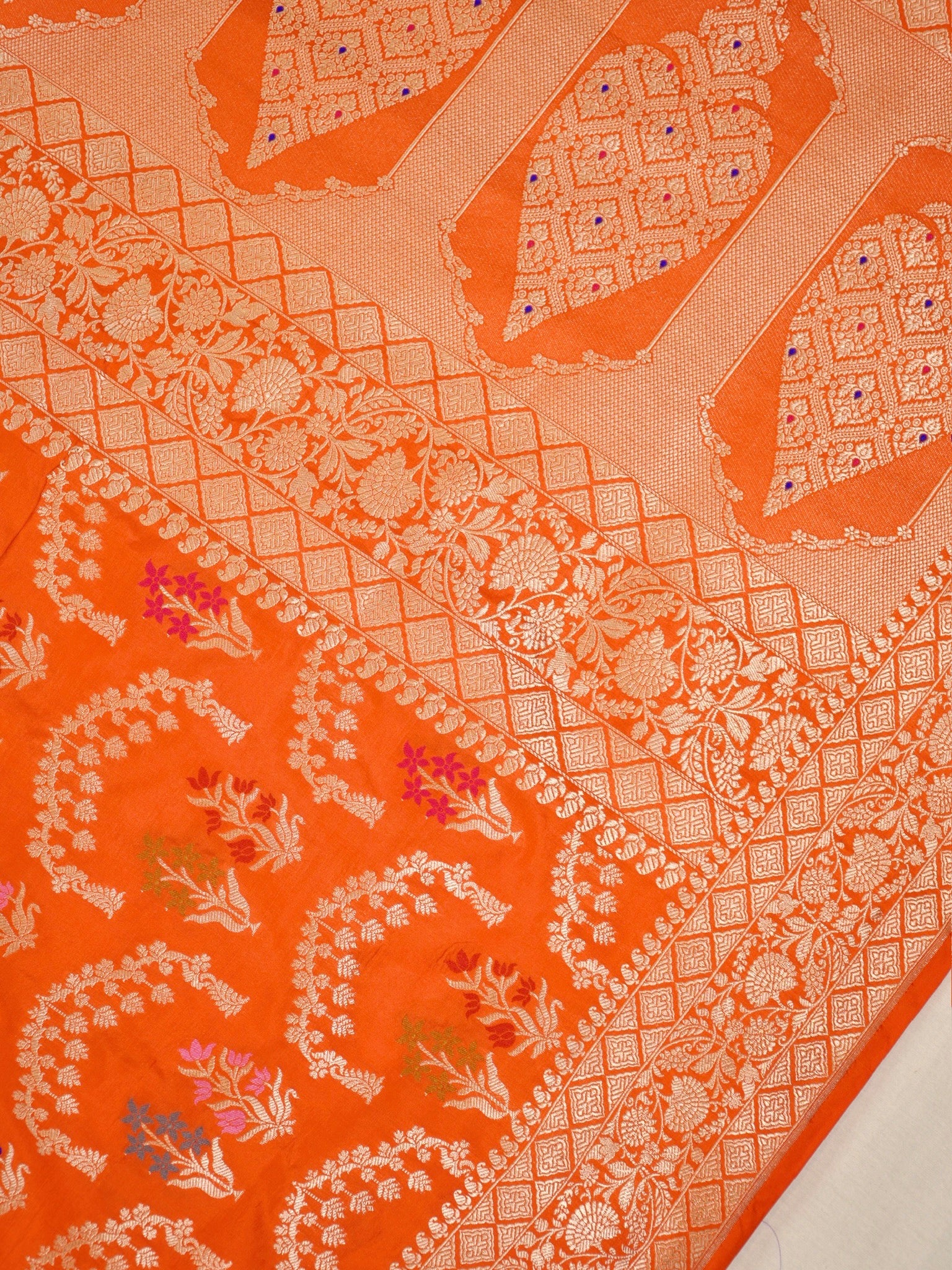Orange Pure Katan Silk Saree |Minakaari Pattu Style