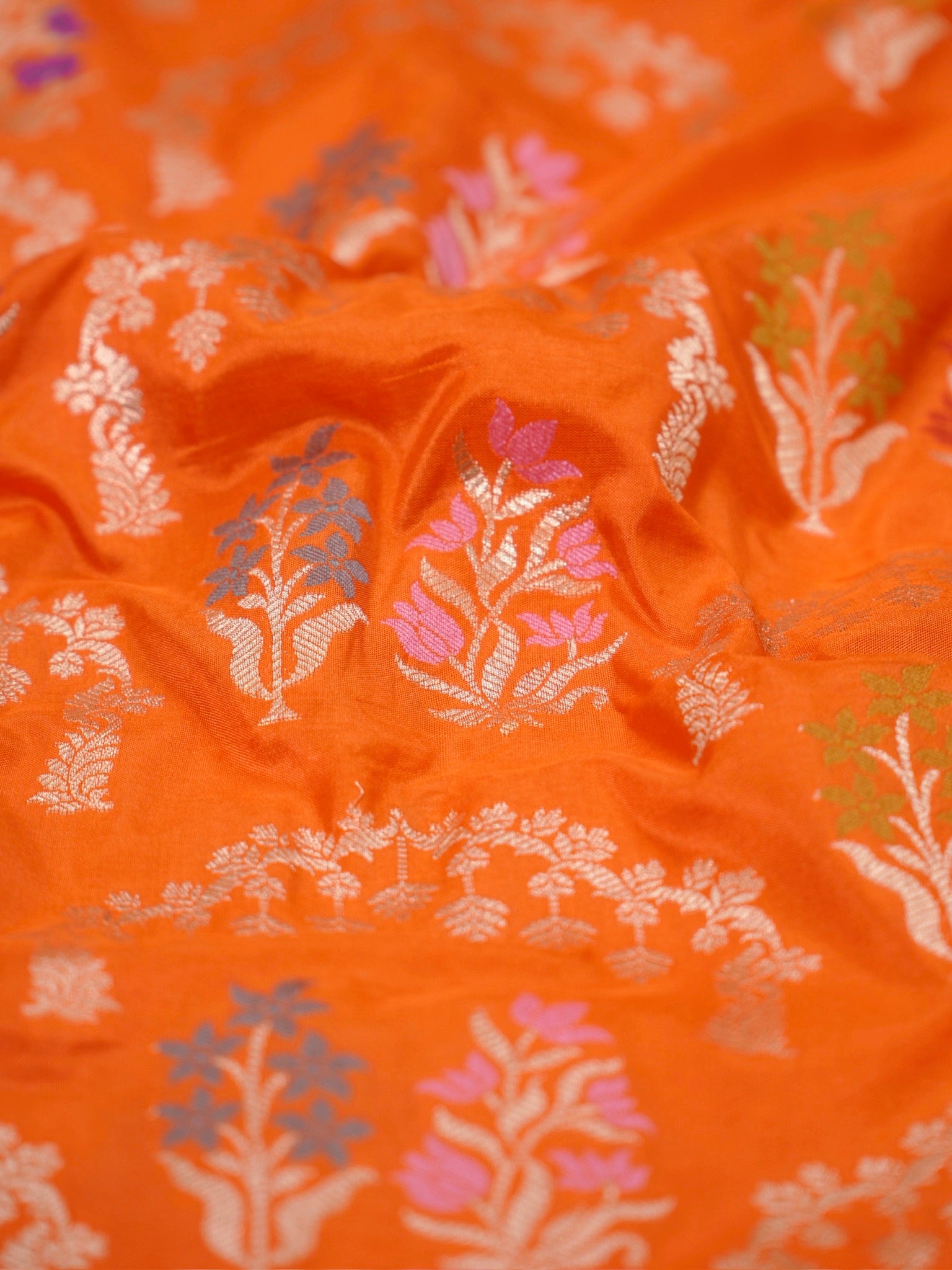 Orange Pure Katan Silk Saree |Minakaari Pattu Style