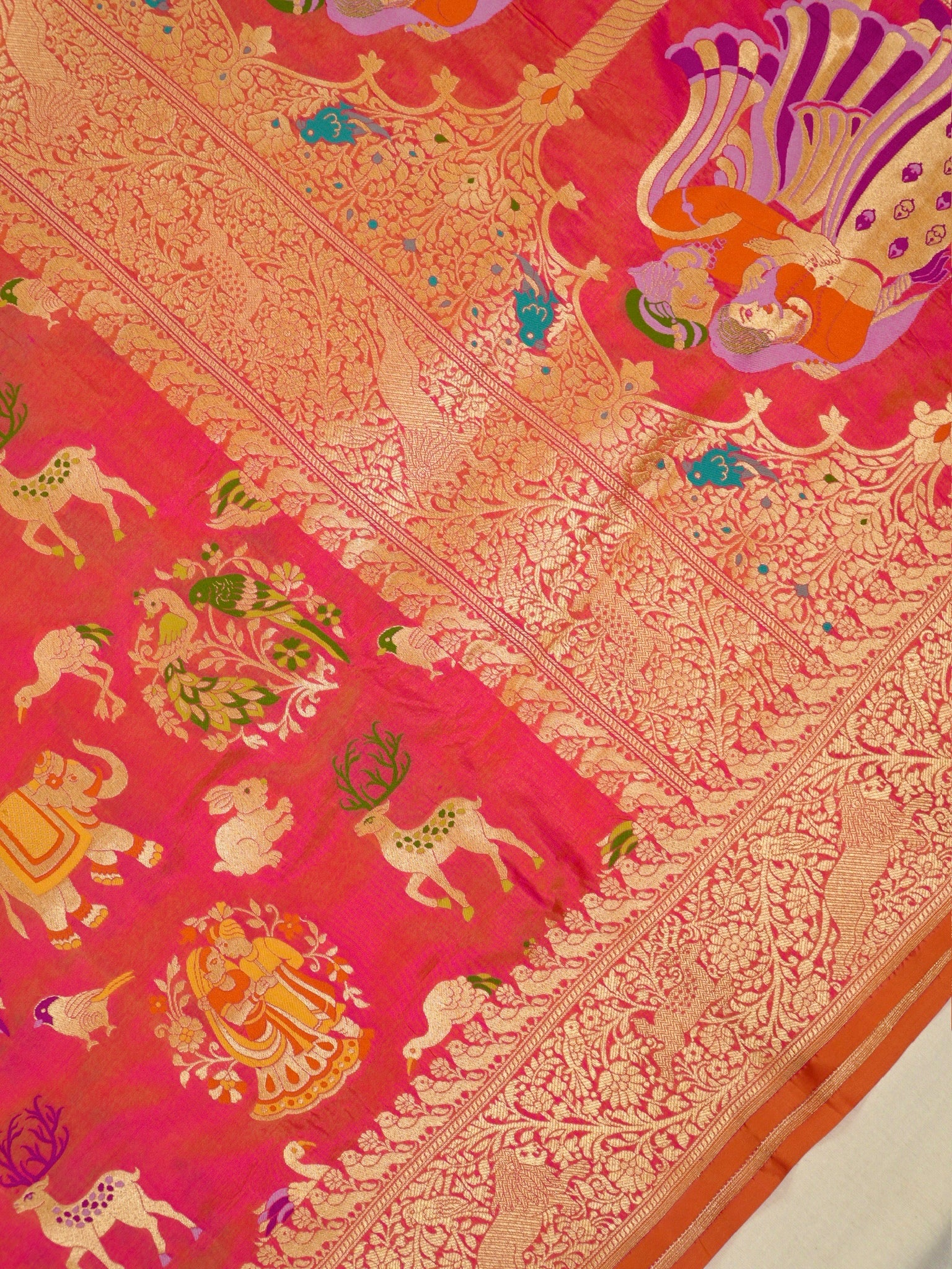 Orangish gold Pure Katan Silk Saree |Minakaari Pattu Style