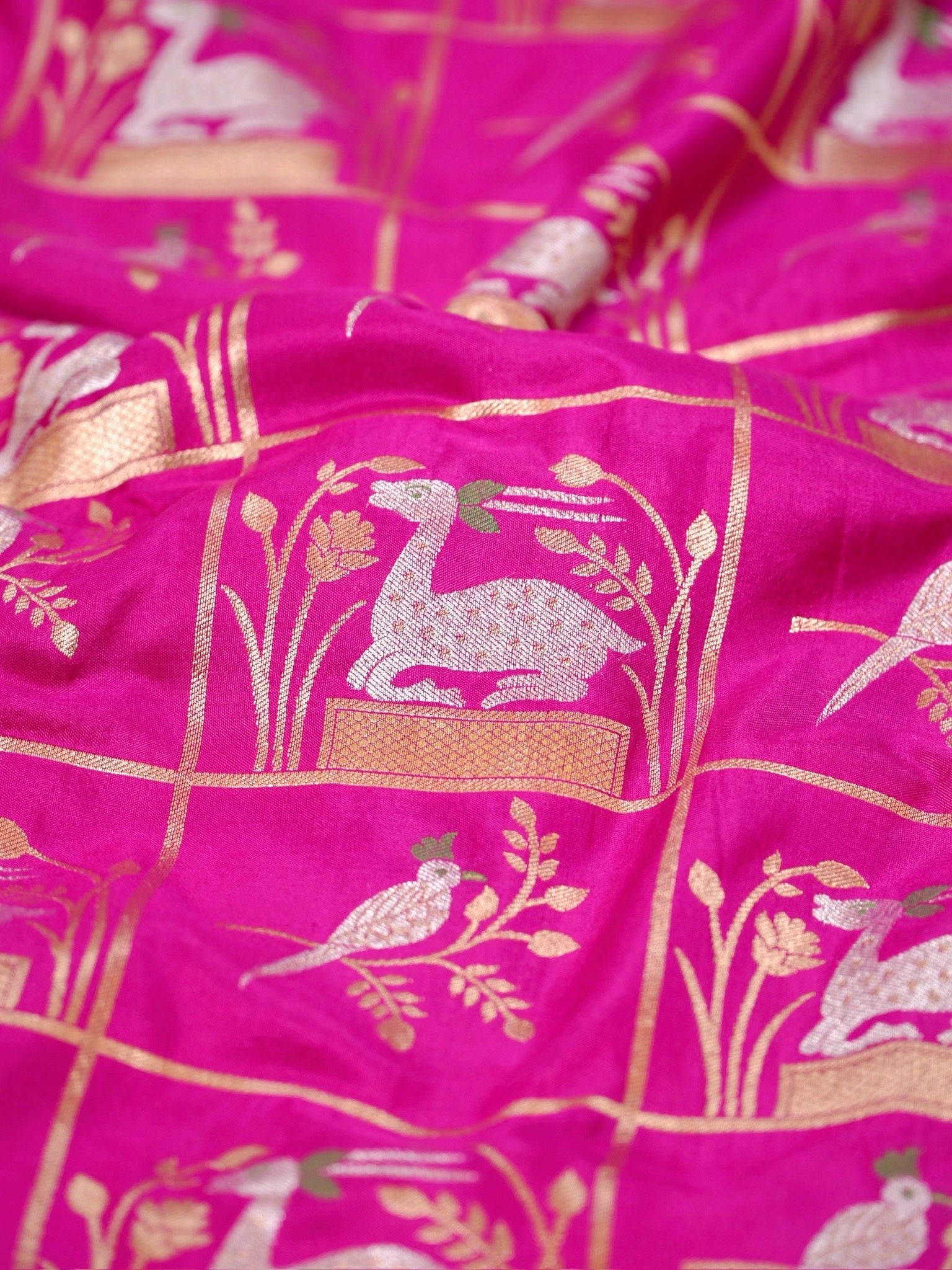 Hot Pink Pure Katan Silk Saree |Minakaari Pattu Style